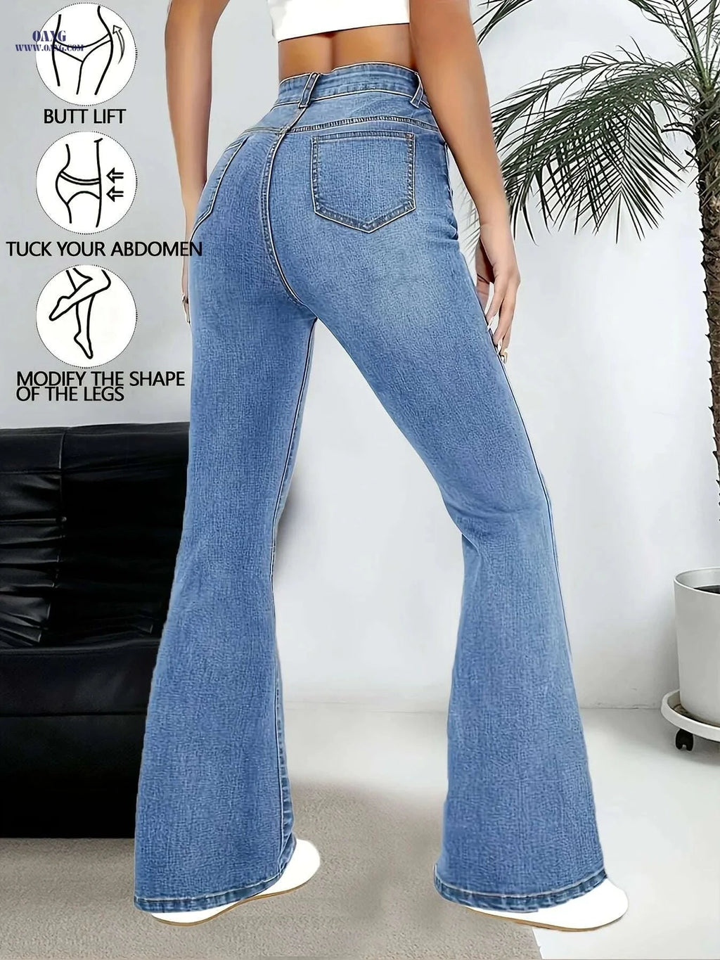 Women's High-Waisted Flared Bell-Bottom Jeans - Stretchy, Elegant Fit   OAXG Sky Blue / XS