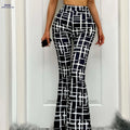 Women's High-Waisted Flared Pants - Artistic Striped Print, All-Season   OAXG 