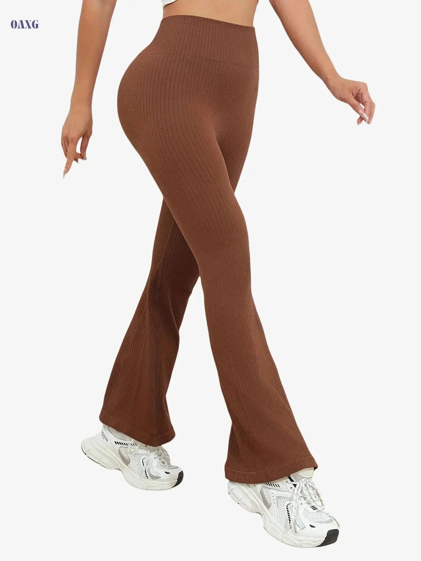 Women's High-Waisted Flared Pants - Comfortable Stretch Yoga & Sports   OAXG Pine cone brown / XS
