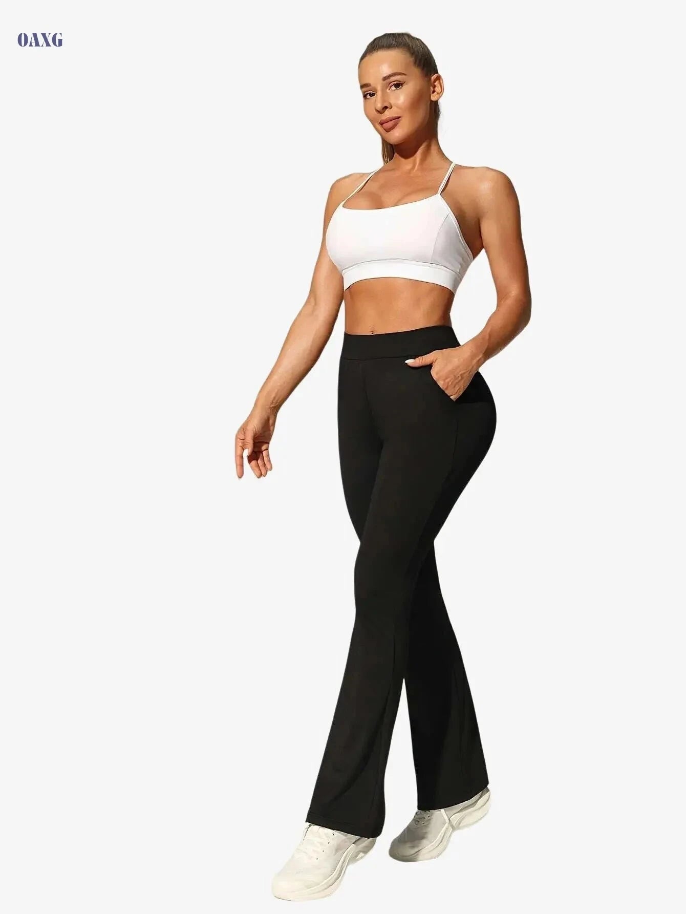 Women's High-Waisted Flared Pants - Stylish, Comfortable, All-Season Wear   OAXG Black / S