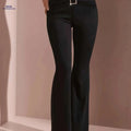 Women's High-Waisted Flared Pants - Stylish Elastic Waist and Chain Detail   OAXG Black / S
