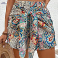 Women's High-Waisted Floral Print Shorts - Elegant Front-Tie Design   OAXG 【Multi Color】 / S