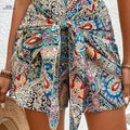 Women's High-Waisted Floral Print Tie Shorts - Elegant Summer Style   OAXG Mixed Color / S