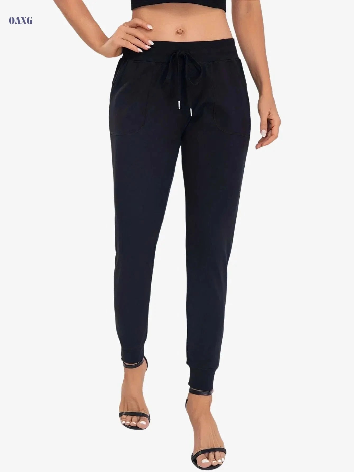 Women's High-Waisted Jogger Pants - Elastic Drawstring, Loose Fit   OAXG 