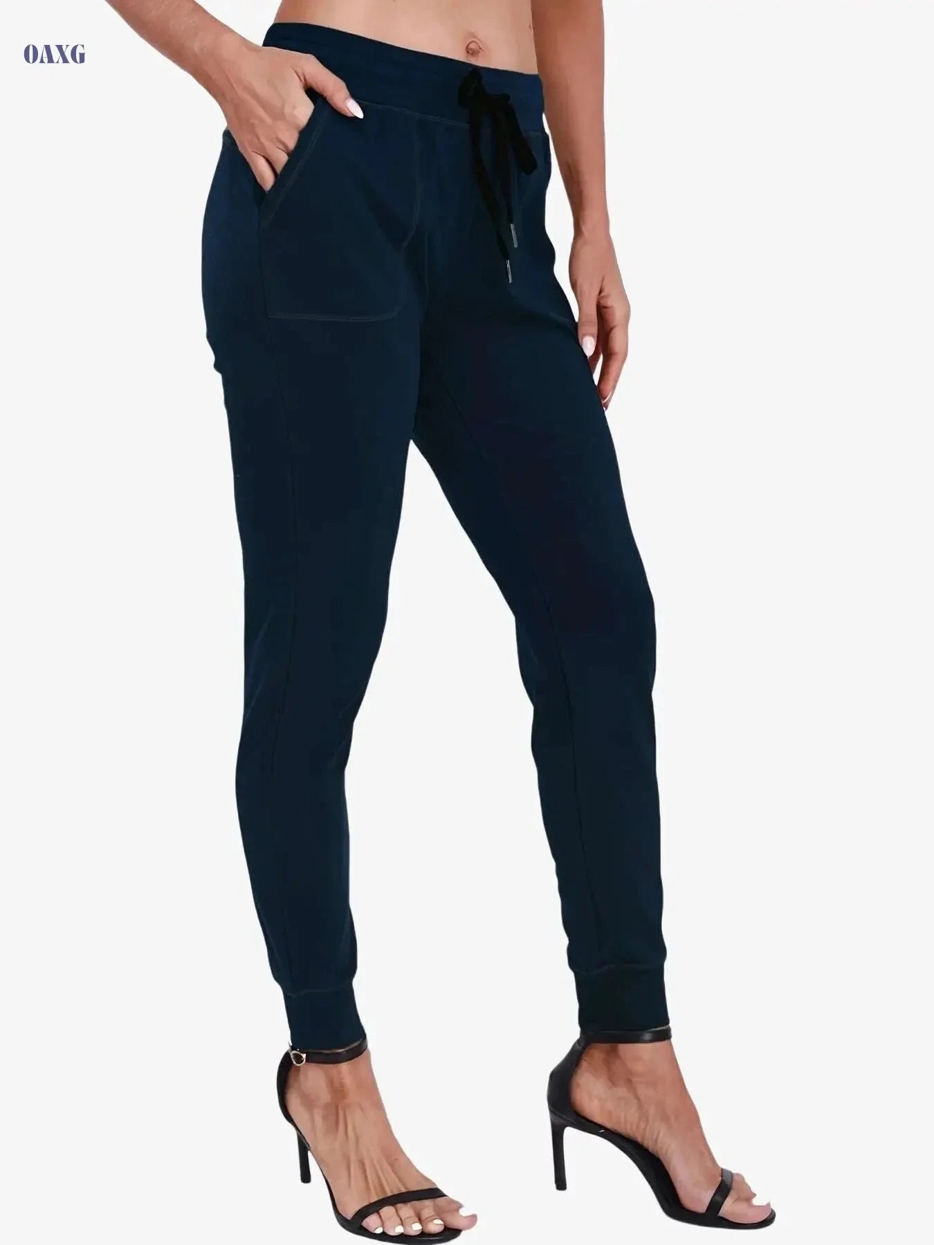 Women's High-Waisted Jogger Pants - Elastic Drawstring, Loose Fit   OAXG 