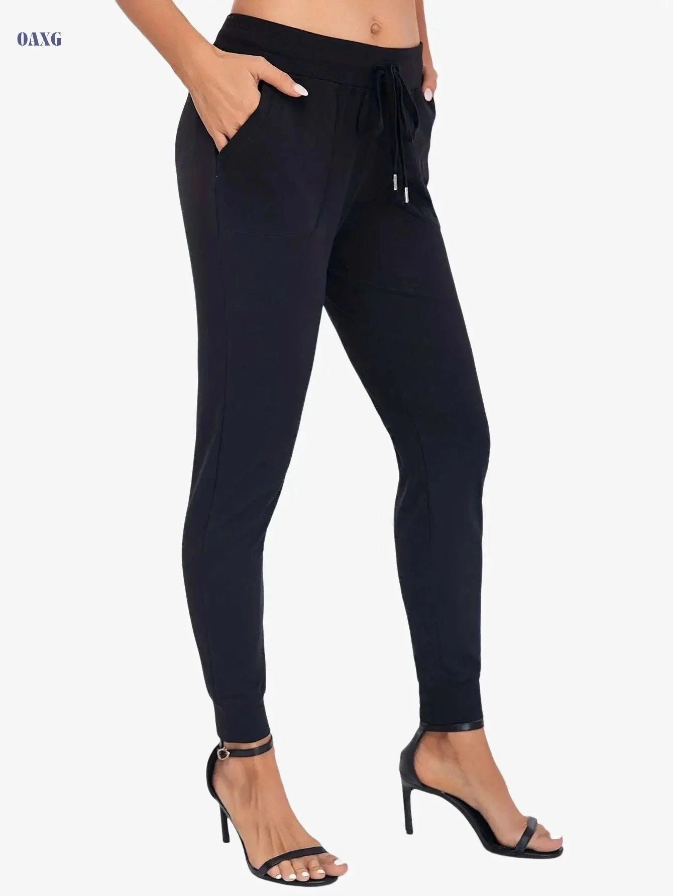 Women's High-Waisted Jogger Pants - Elastic Drawstring, Loose Fit   OAXG Fuchsia / XS