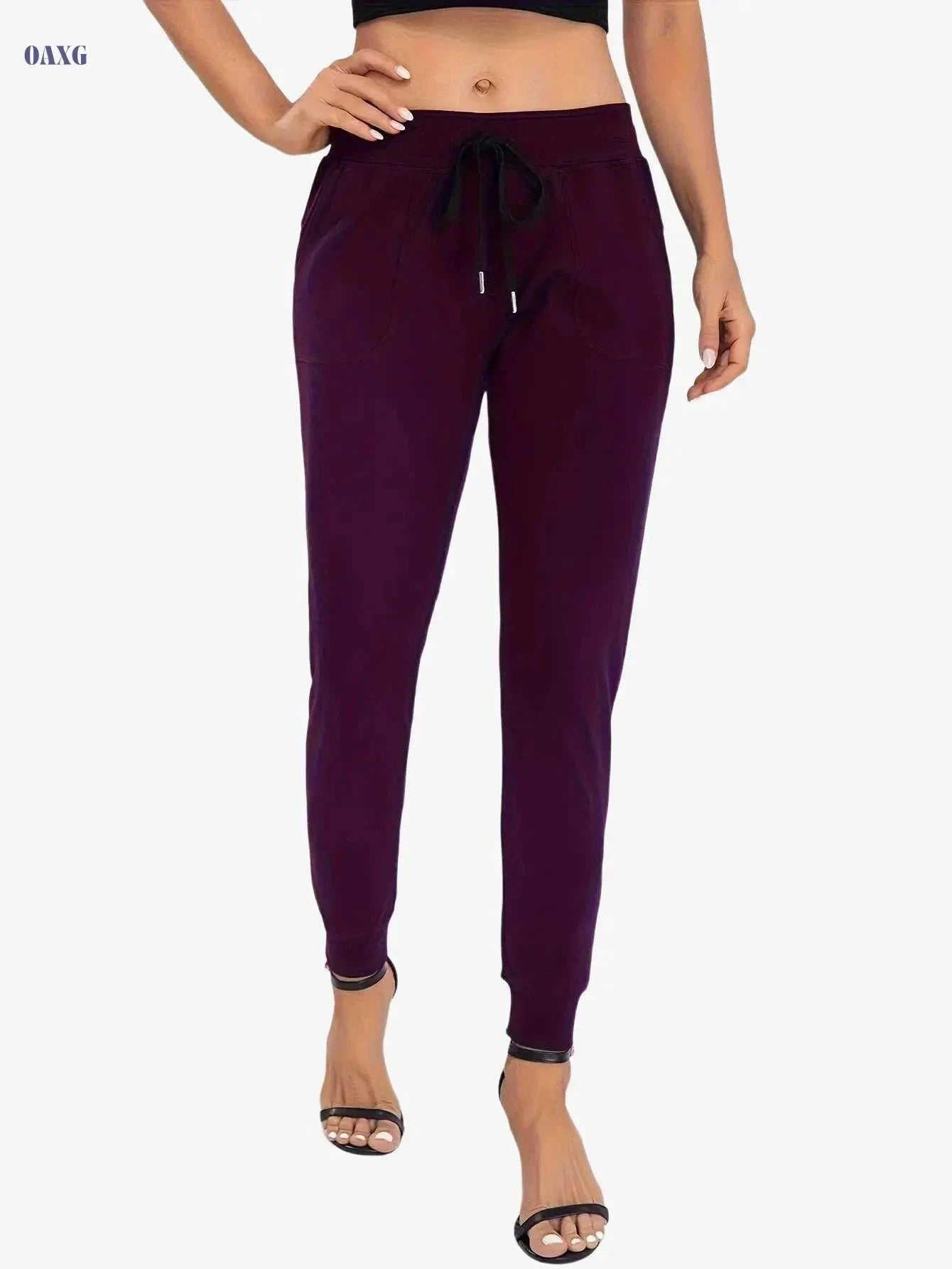 Women's High-Waisted Jogger Pants - Elastic Drawstring, Loose Fit   OAXG Fuchsia / XS