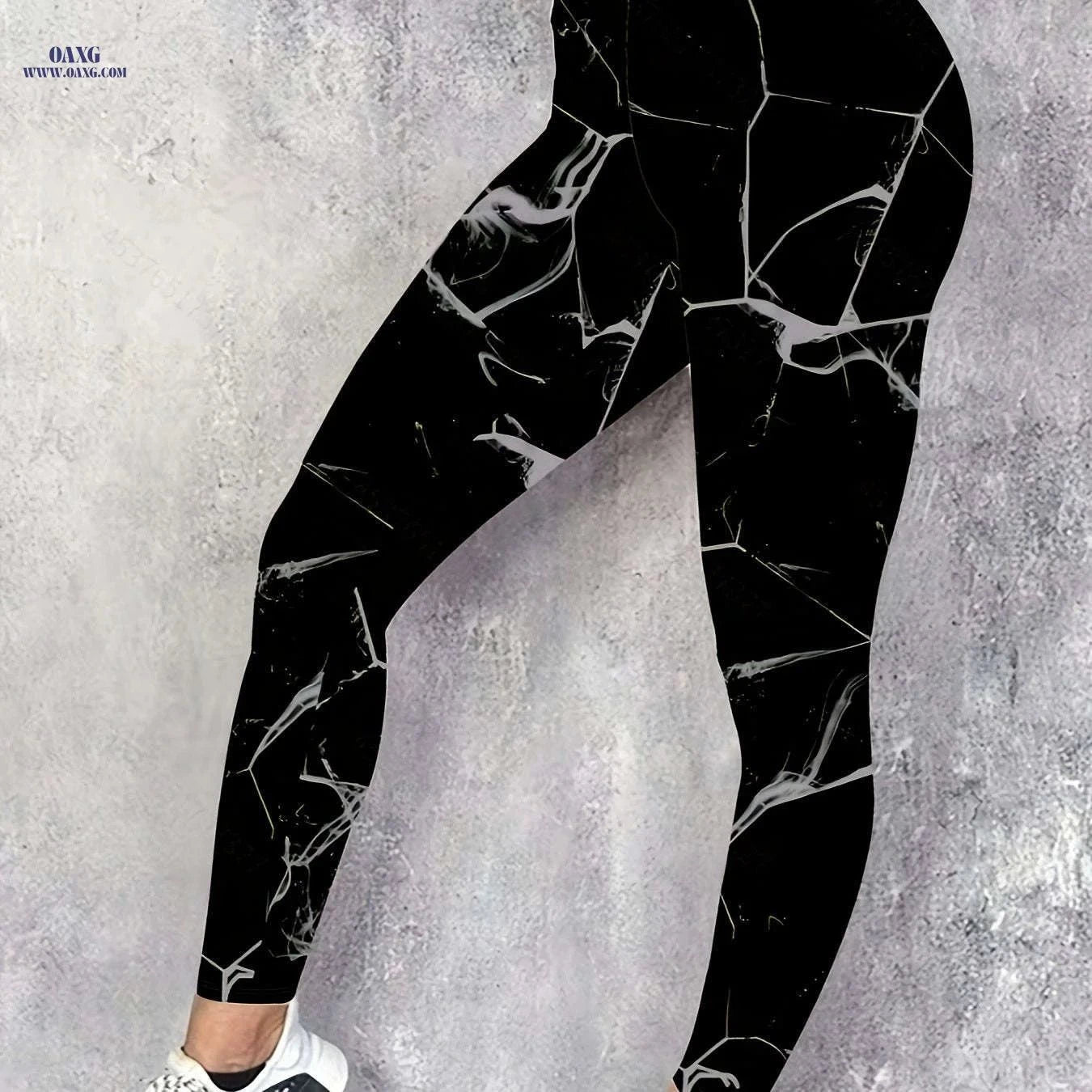 Women's High-Waisted Leggings - Neon Green & Purple Stripes, 4-Way Stretch   OAXG Black / S