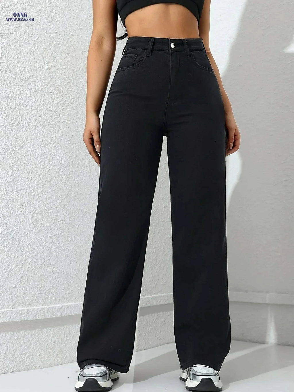 Women's High-Waisted Loose Fit Denim Jeans - Elegant, Stretchy Design   OAXG Black / XS