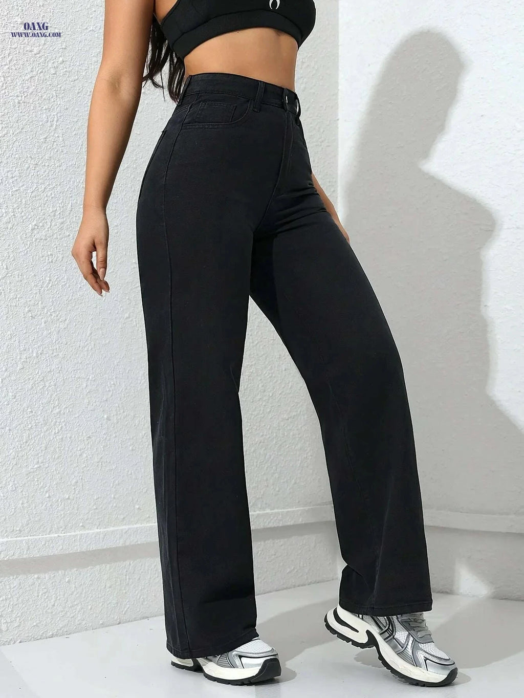 Women's High-Waisted Loose Fit Denim Jeans - Elegant, Stretchy Design   OAXG Black / XS