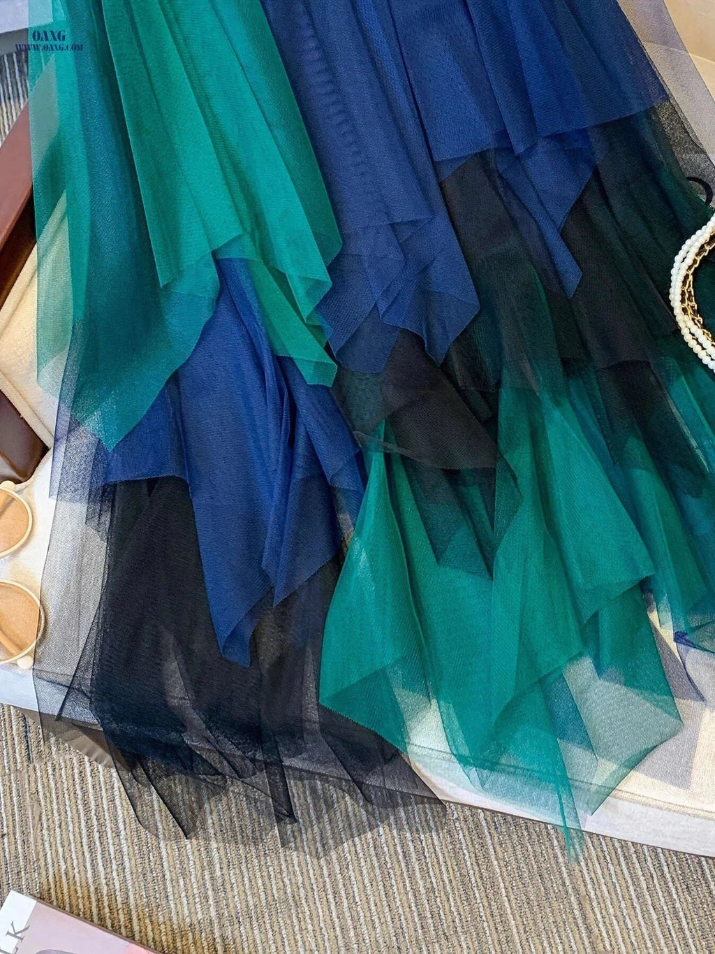 Women's High-Waisted Mesh Skirt - Color Block Design for All Seasons   OAXG 【Multicolor】 / S