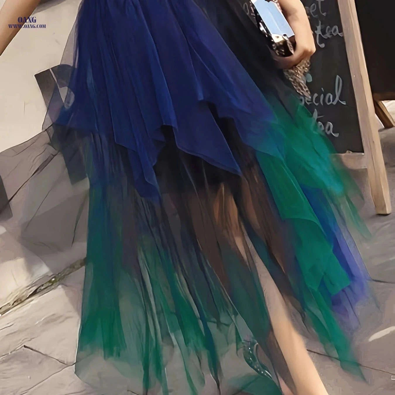Women's High-Waisted Mesh Skirt - Color Block Design for All Seasons   OAXG 【Multicolor】 / S