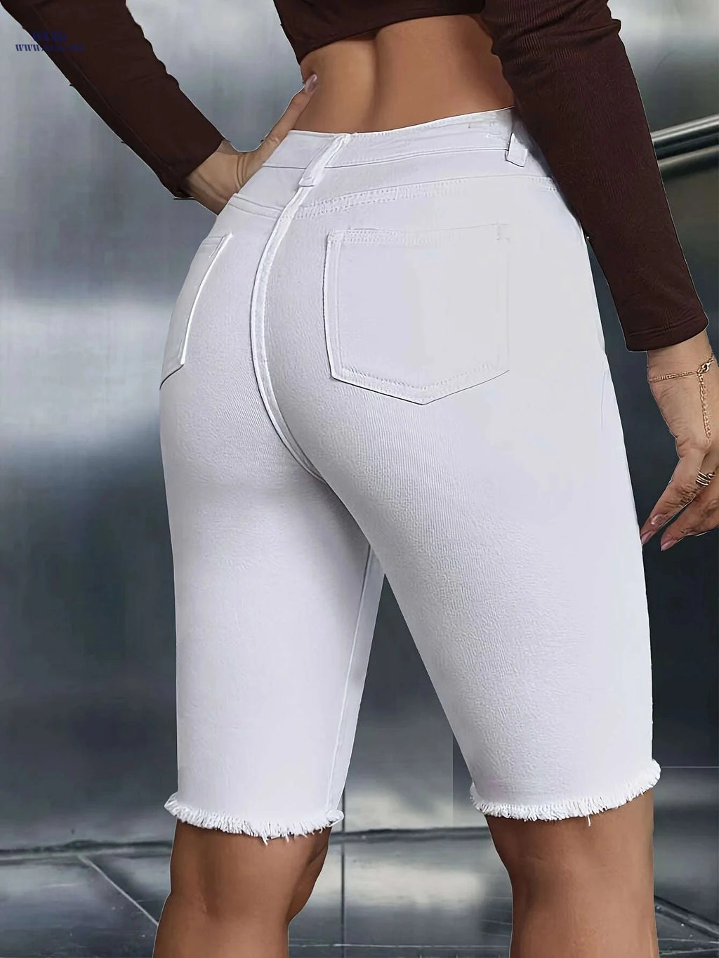 Women's High-Waisted Non-See-Through Stretch Jeans - Denim Shorts   OAXG 