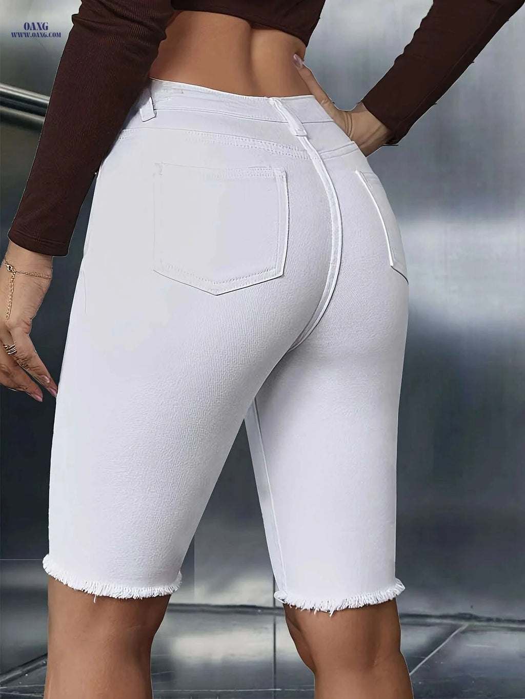 Women's High-Waisted Non-See-Through Stretch Jeans - Denim Shorts   OAXG 