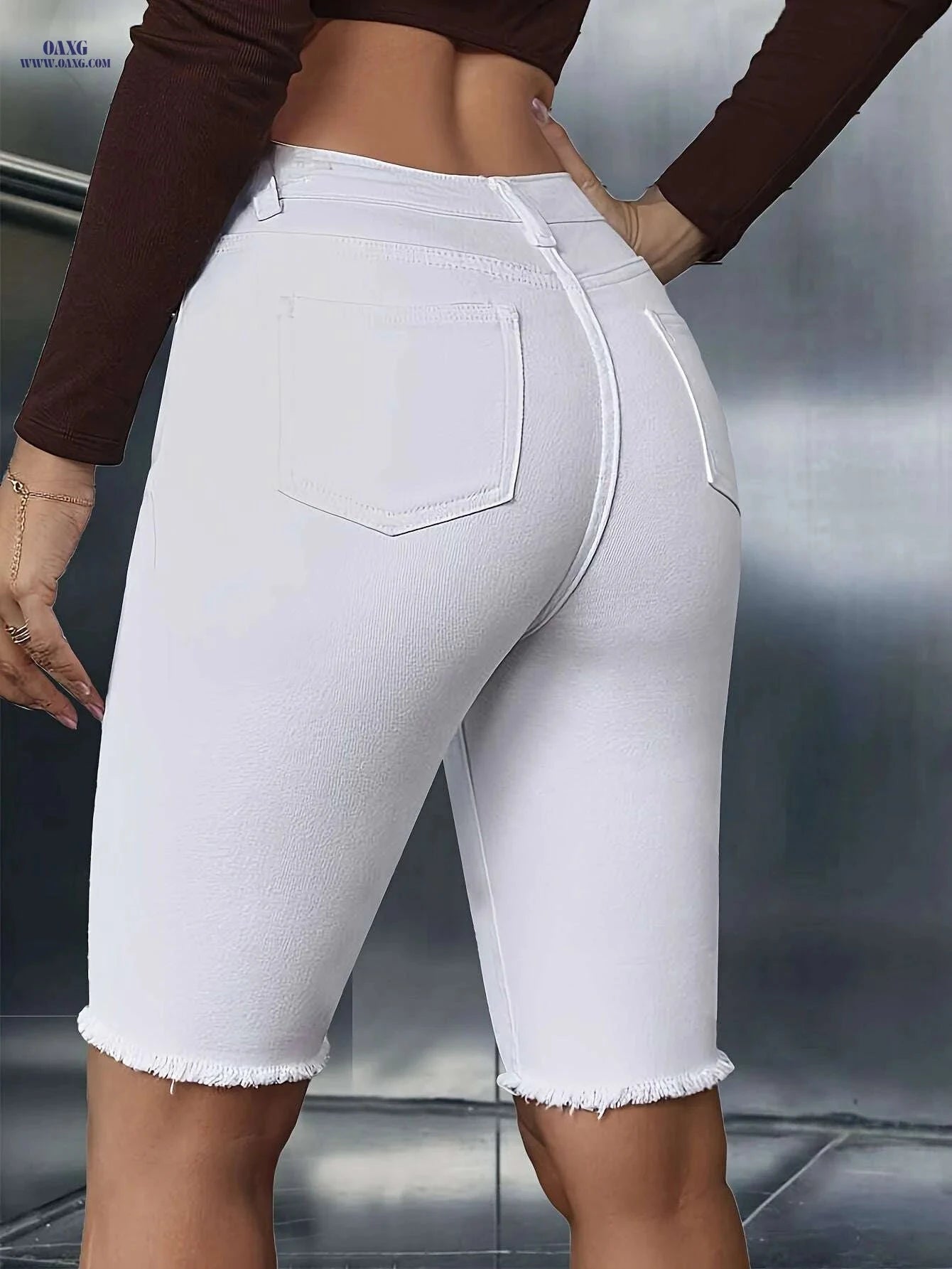 Women's High-Waisted Non-See-Through Stretch Jeans - Denim Shorts   OAXG 