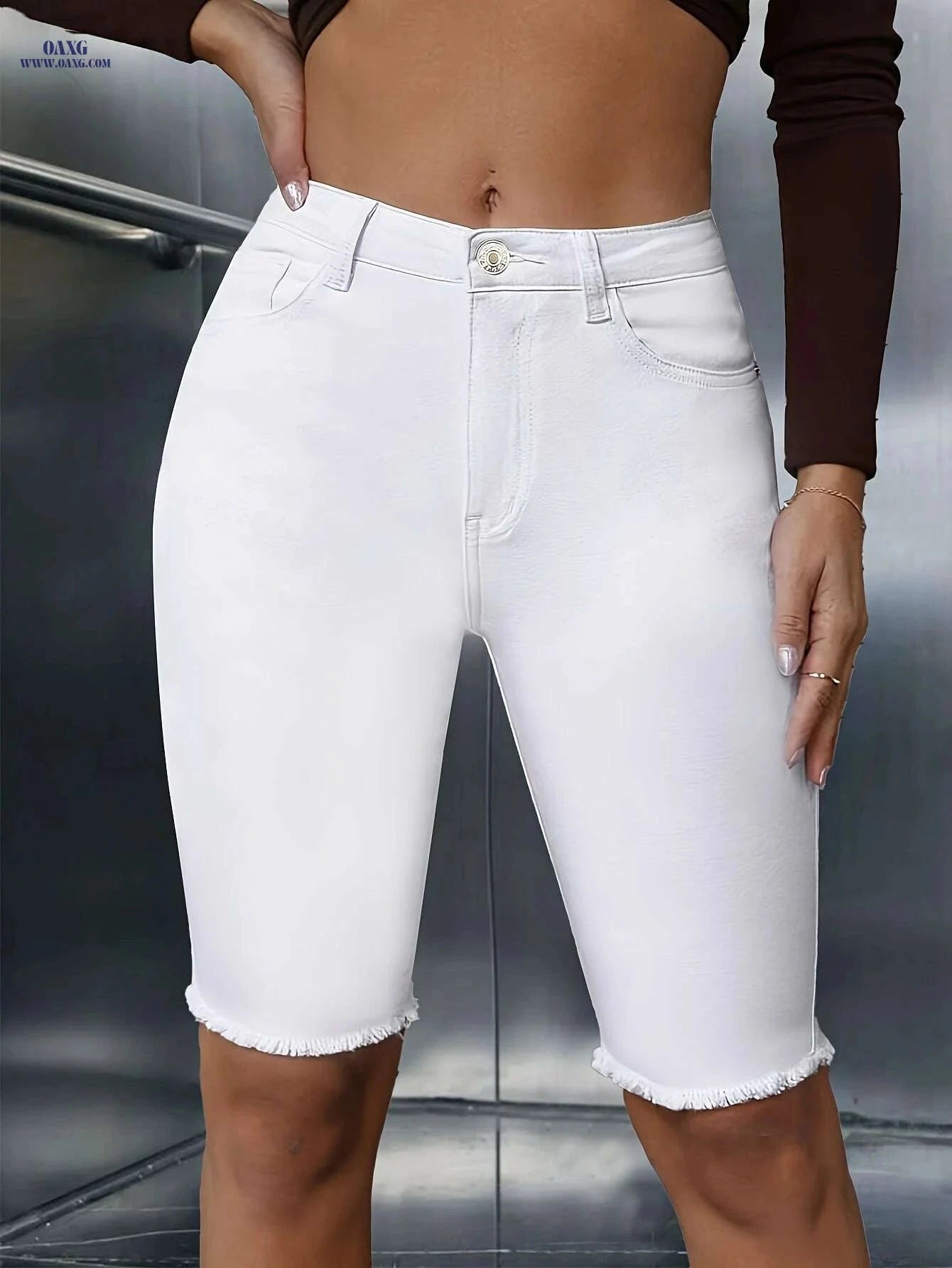 Women's High-Waisted Non-See-Through Stretch Jeans - Denim Shorts   OAXG 