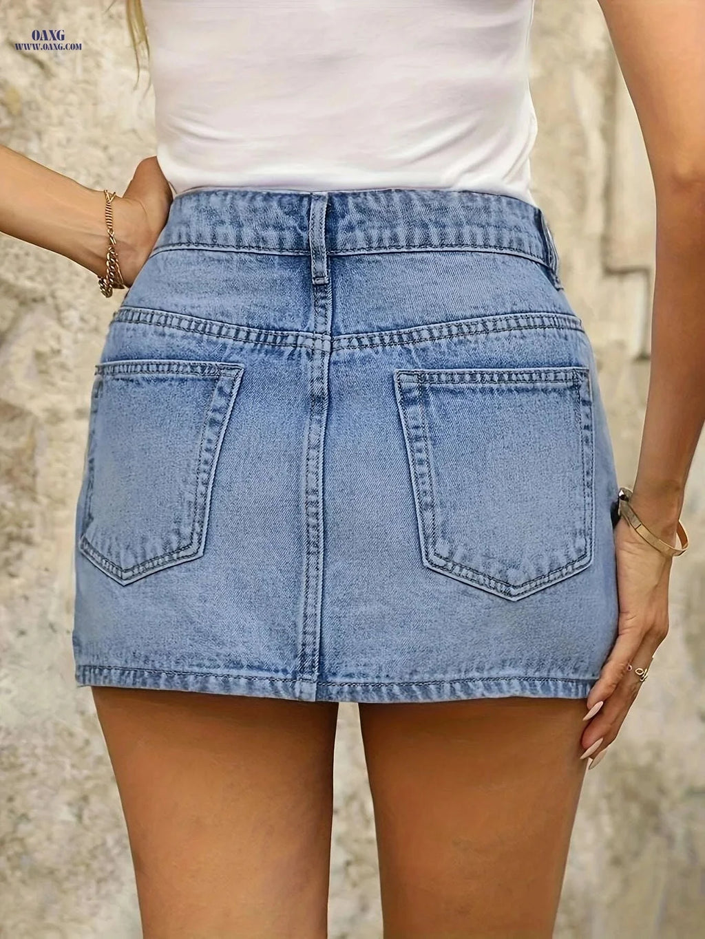 Women's High-Waisted Non-Stretch Denim Skirt - Elegant Summer Fashion   OAXG Sky Blue / XS