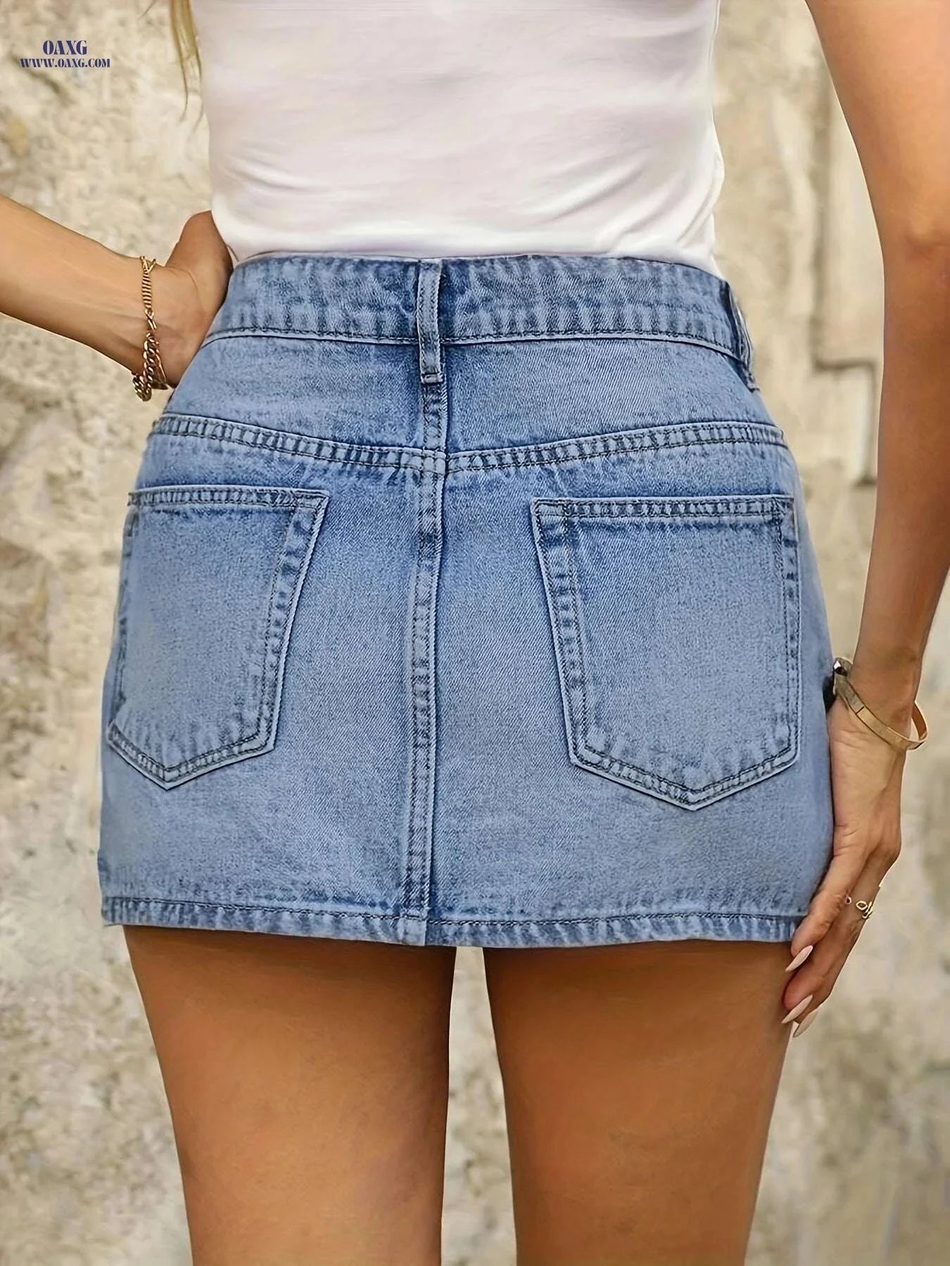 Women's High-Waisted Non-Stretch Denim Skirt - Elegant Summer Fashion   OAXG Sky Blue / XS