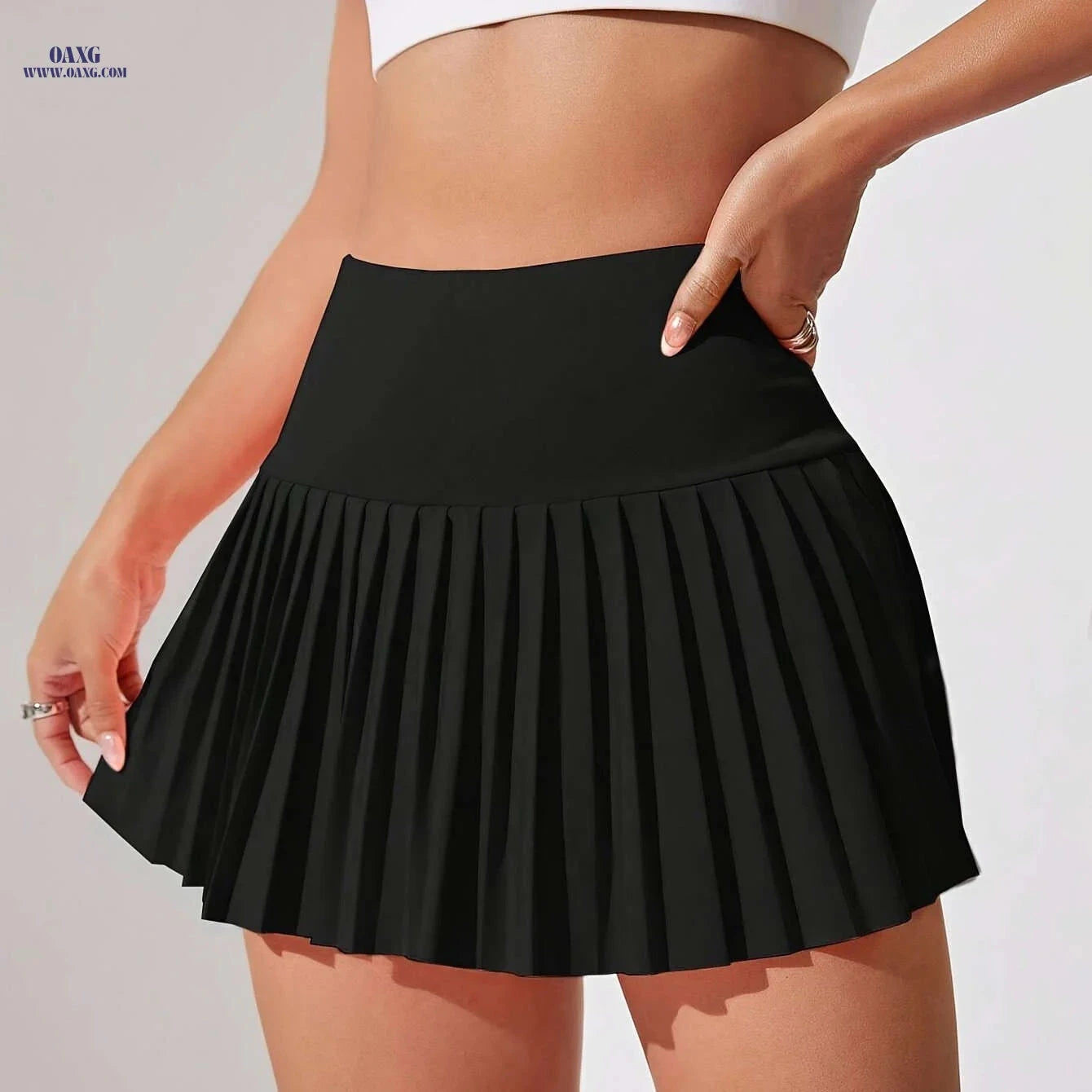 Women's High-Waisted Pink Skirt - Casual Ruffled Hem with Pockets   OAXG 