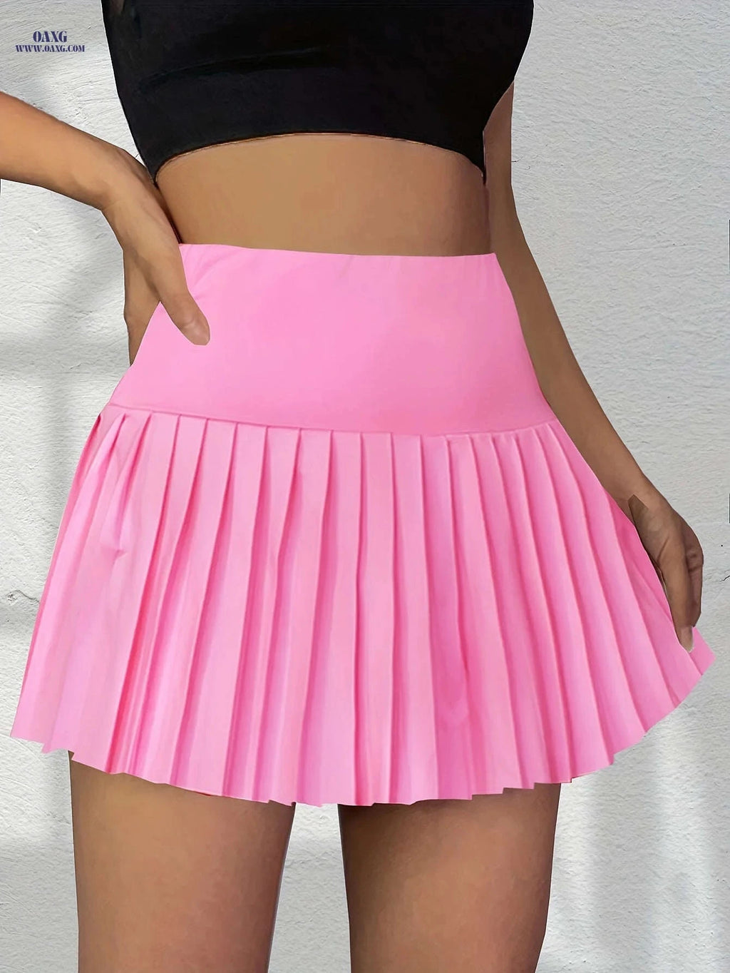 Women's High-Waisted Pink Skirt - Casual Ruffled Hem with Pockets   OAXG White / S