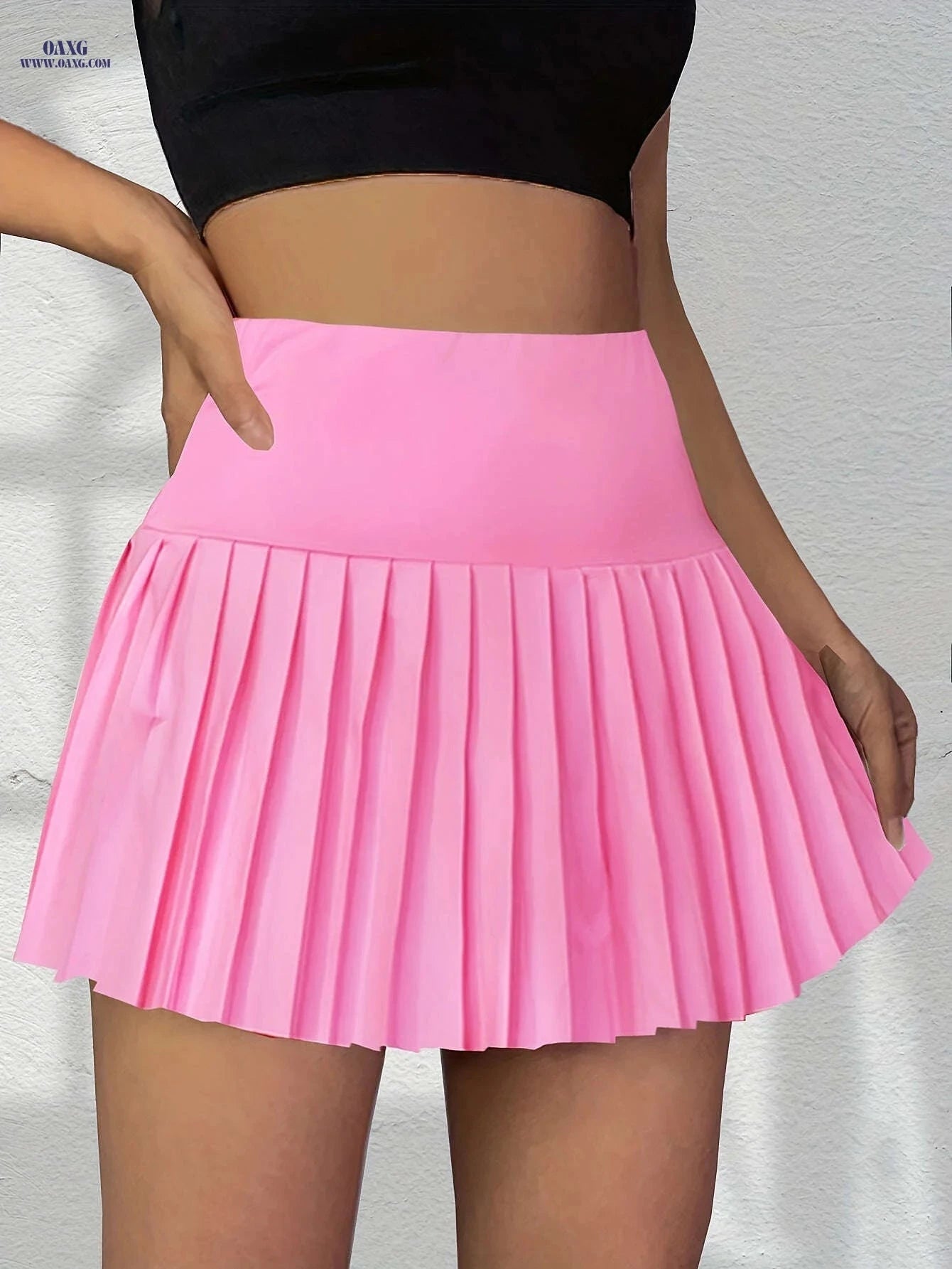 Women's High-Waisted Pink Skirt - Casual Ruffled Hem with Pockets   OAXG White / S