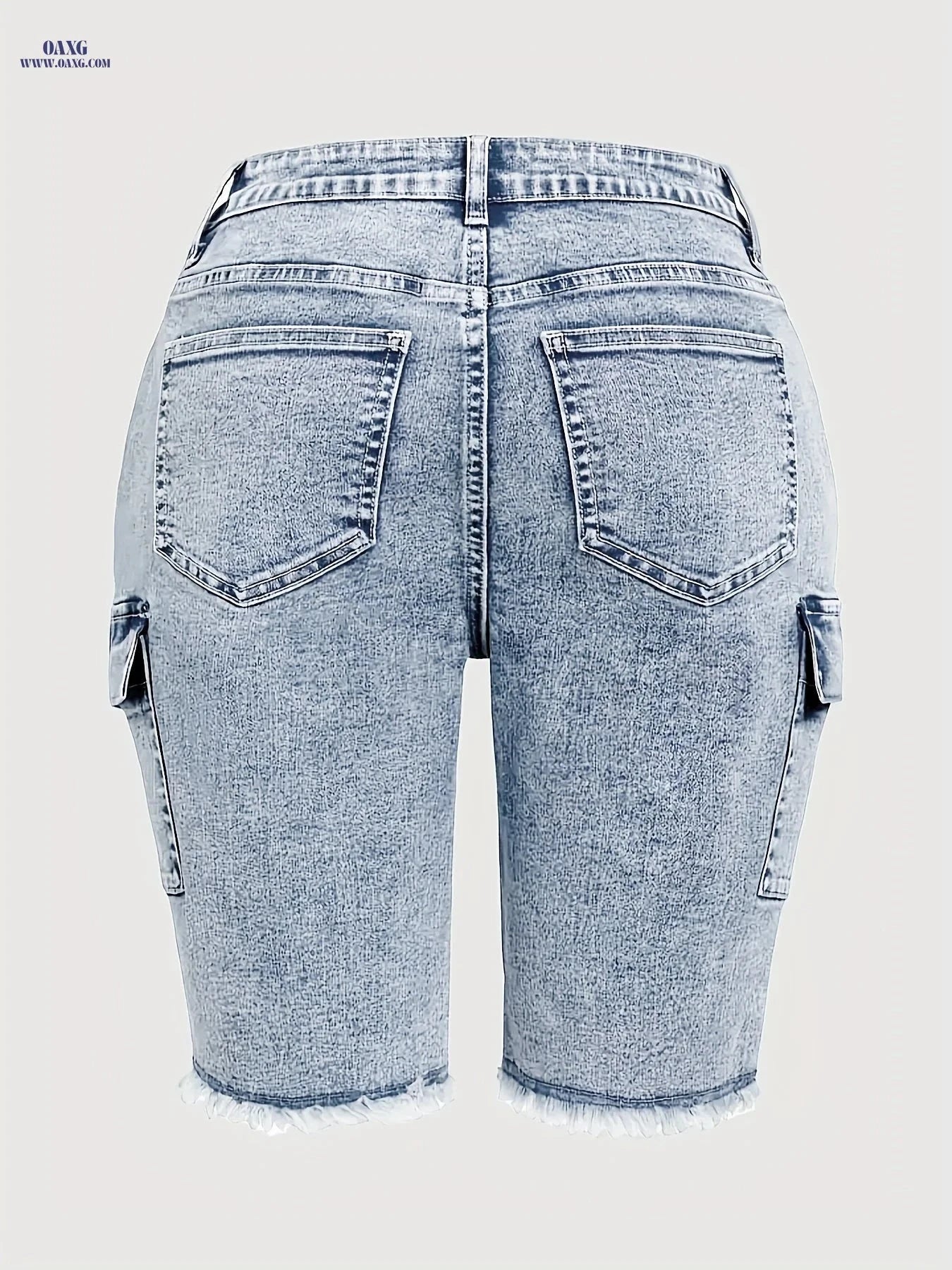 Women's High-Waisted Retro Denim Shorts - Slim Fit, Frayed Hem Style   OAXG 