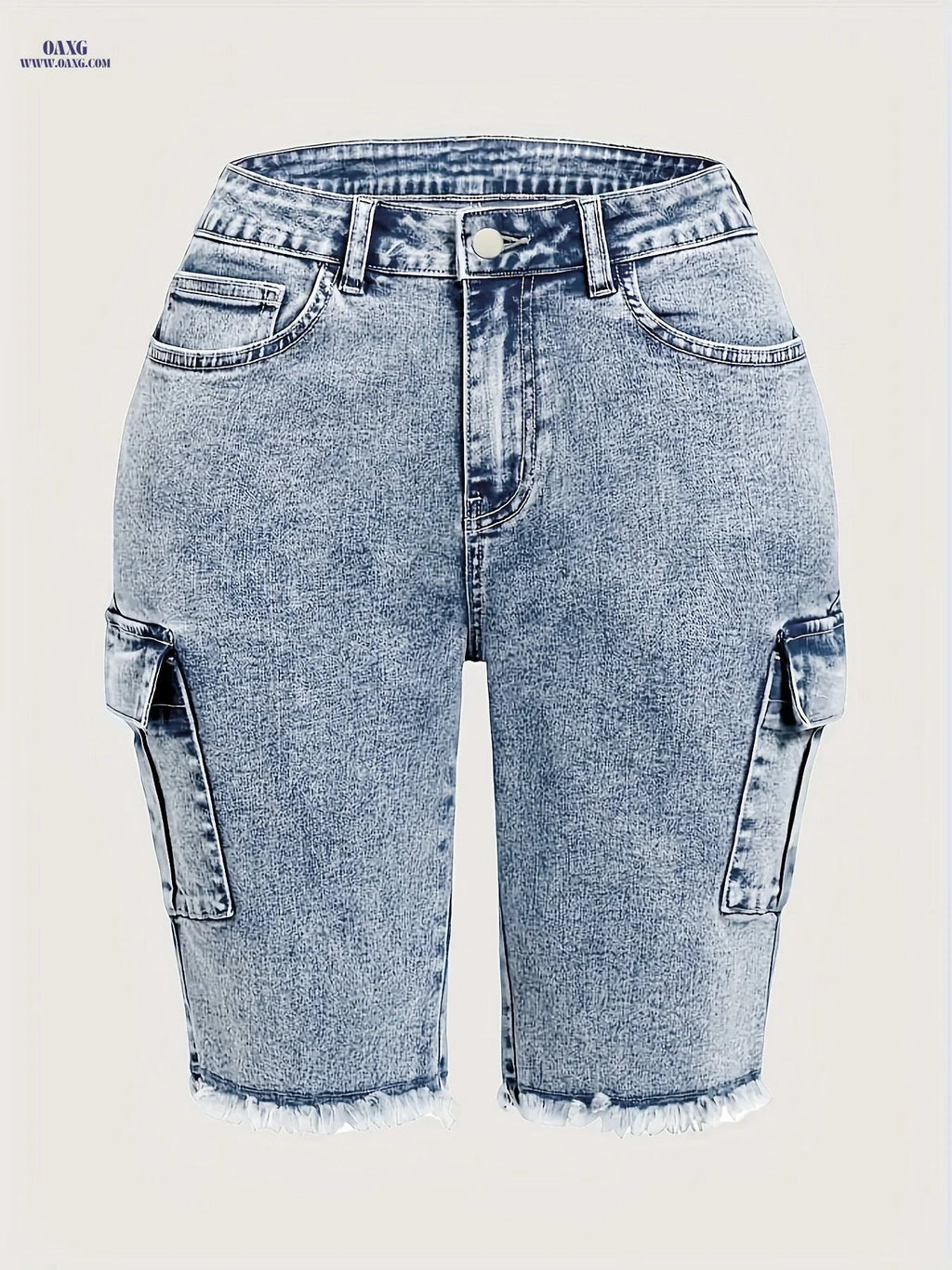 Women's High-Waisted Retro Denim Shorts - Slim Fit, Frayed Hem Style   OAXG 