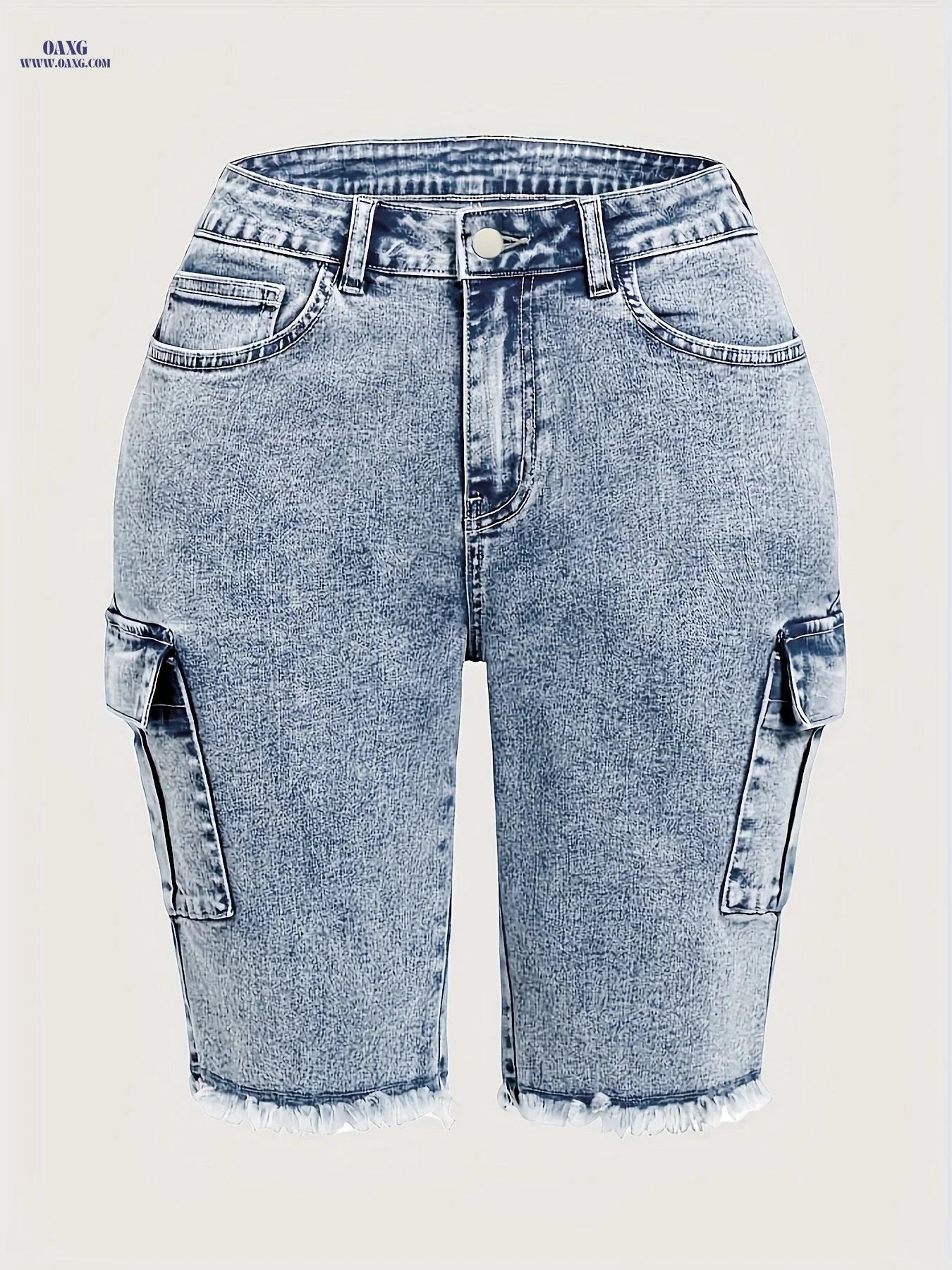 Women's High-Waisted Retro Denim Shorts - Slim Fit, Frayed Hem Style   OAXG 
