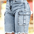 Women's High-Waisted Retro Denim Shorts - Slim Fit, Frayed Hem Style   OAXG 