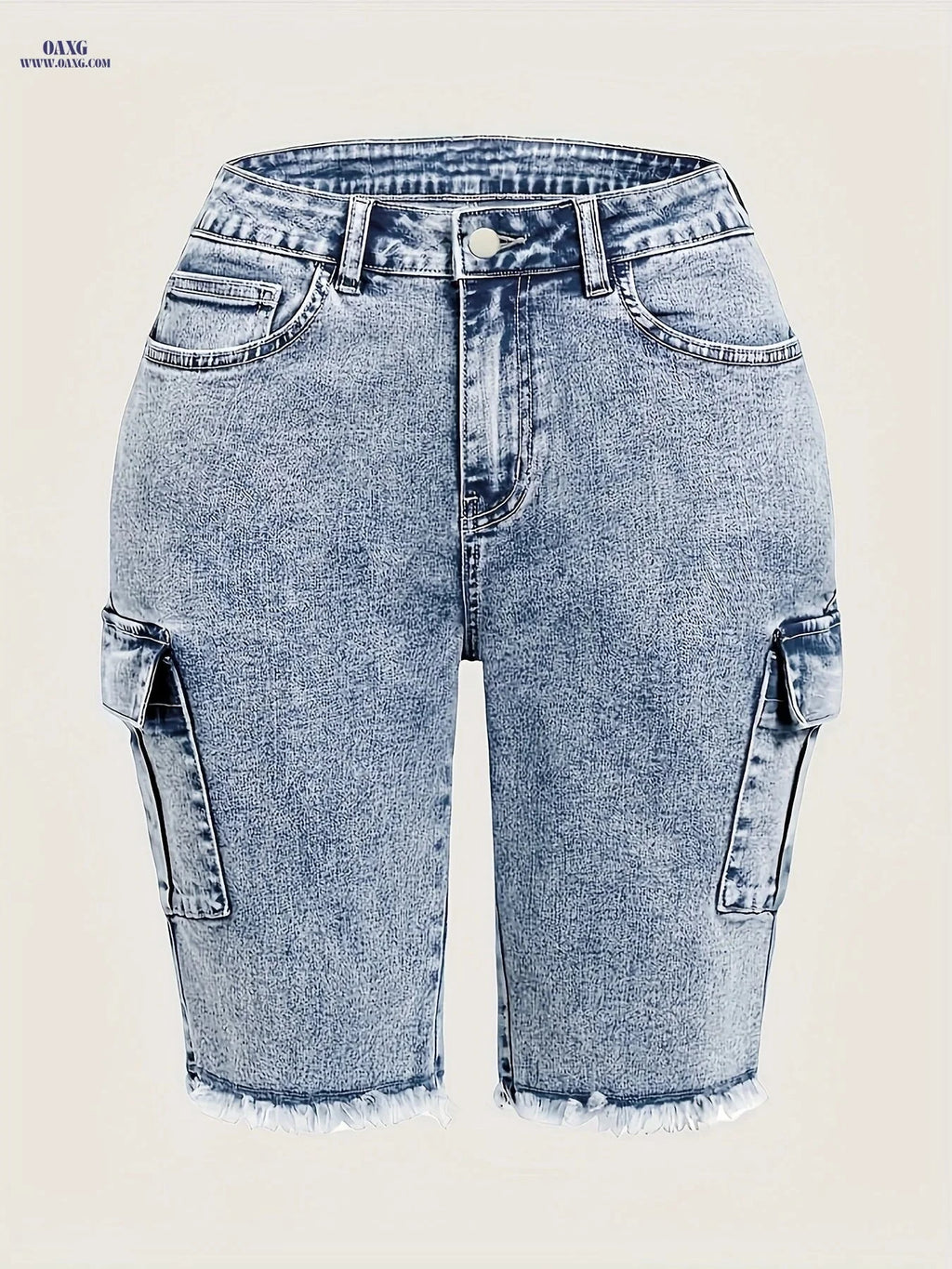 Women's High-Waisted Retro Denim Shorts - Slim Fit, Frayed Hem Style   OAXG 
