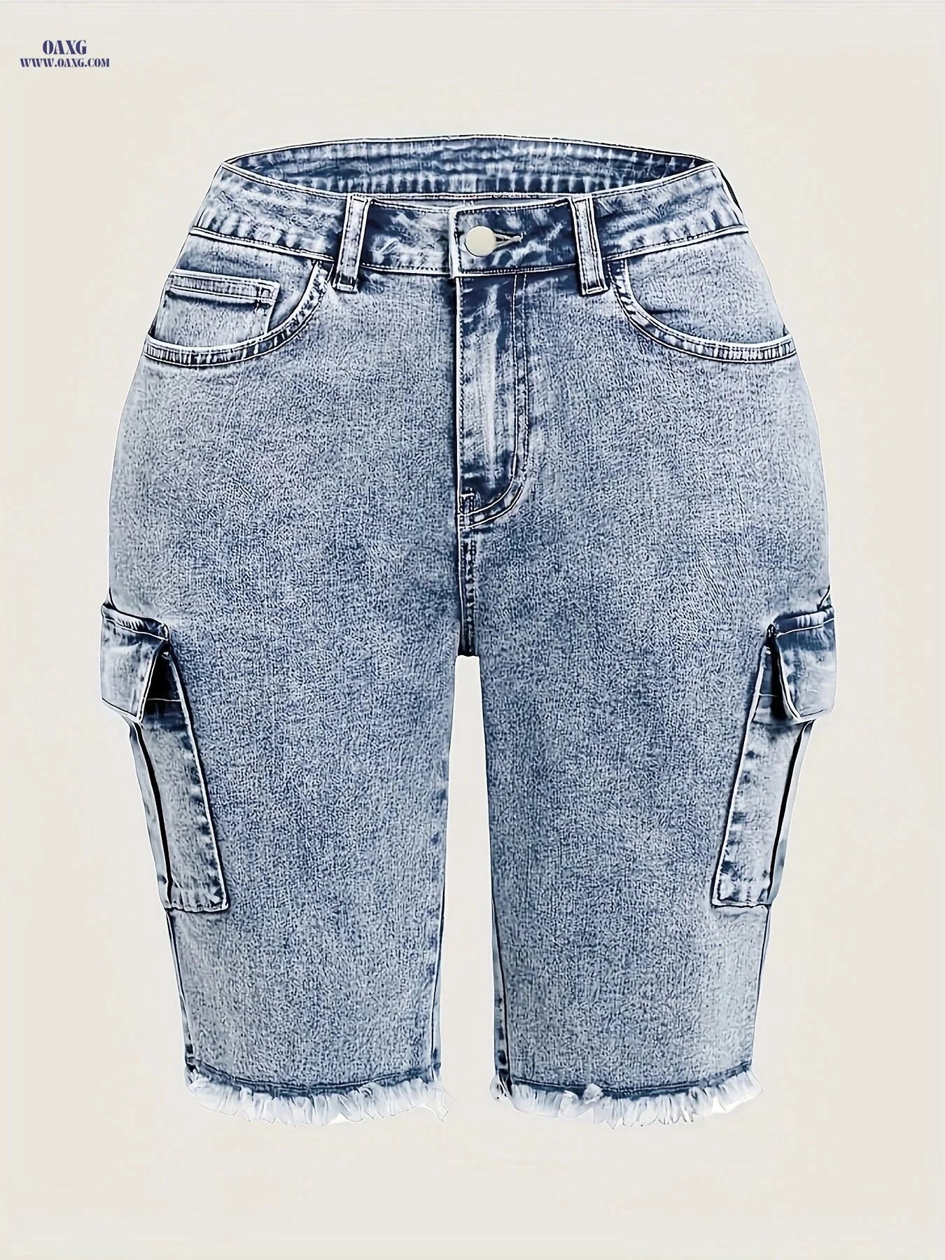 Women's High-Waisted Retro Denim Shorts - Slim Fit, Frayed Hem Style   OAXG 