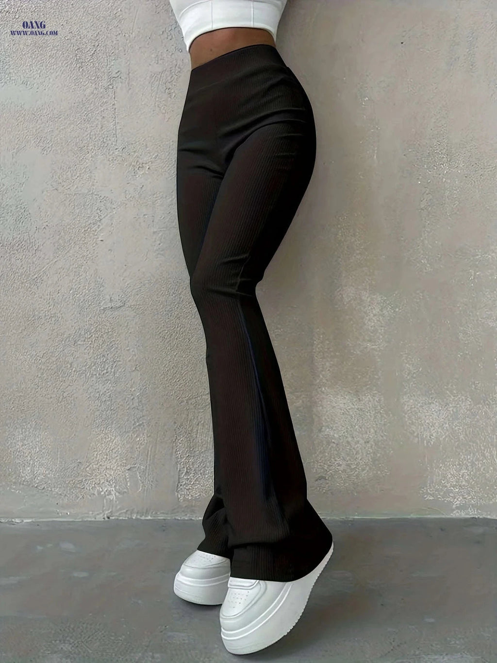 Women's High Waisted Rib Knit Leggings - Casual Fall Fashion Pants   OAXG 