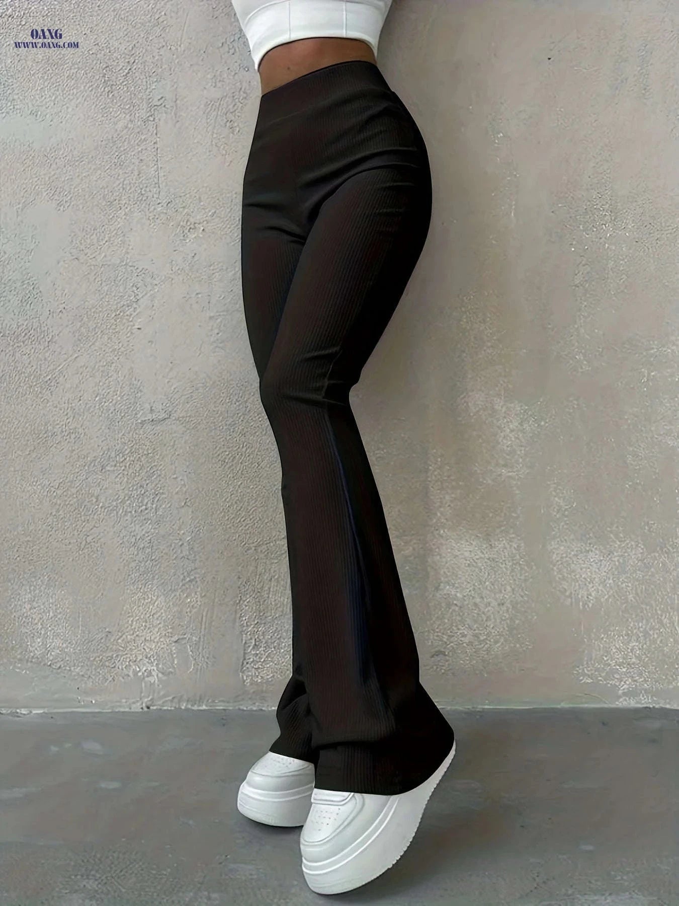 Women's High Waisted Rib Knit Leggings - Casual Fall Fashion Pants   OAXG 