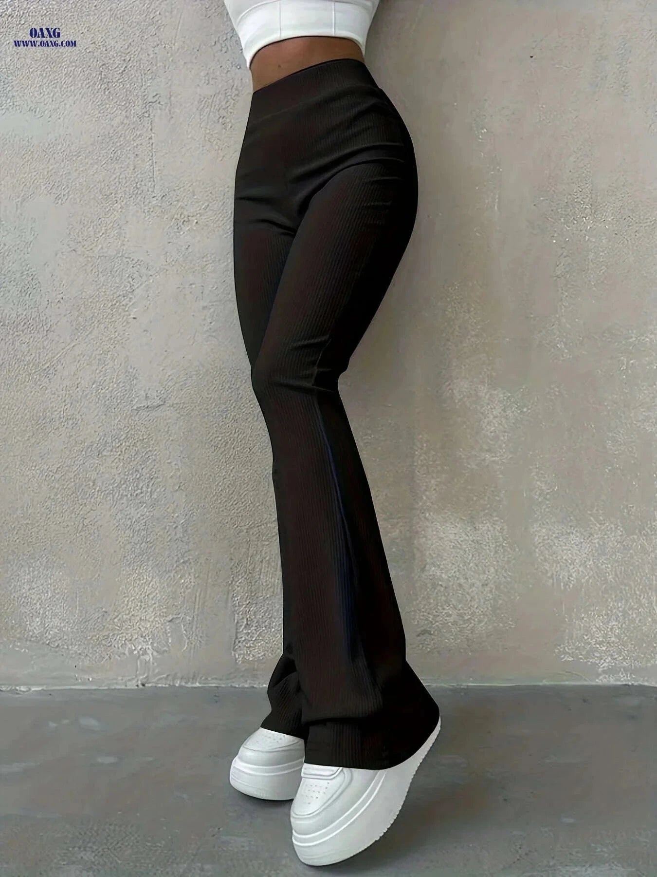 Women's High Waisted Rib Knit Leggings - Casual Fall Fashion Pants   OAXG 