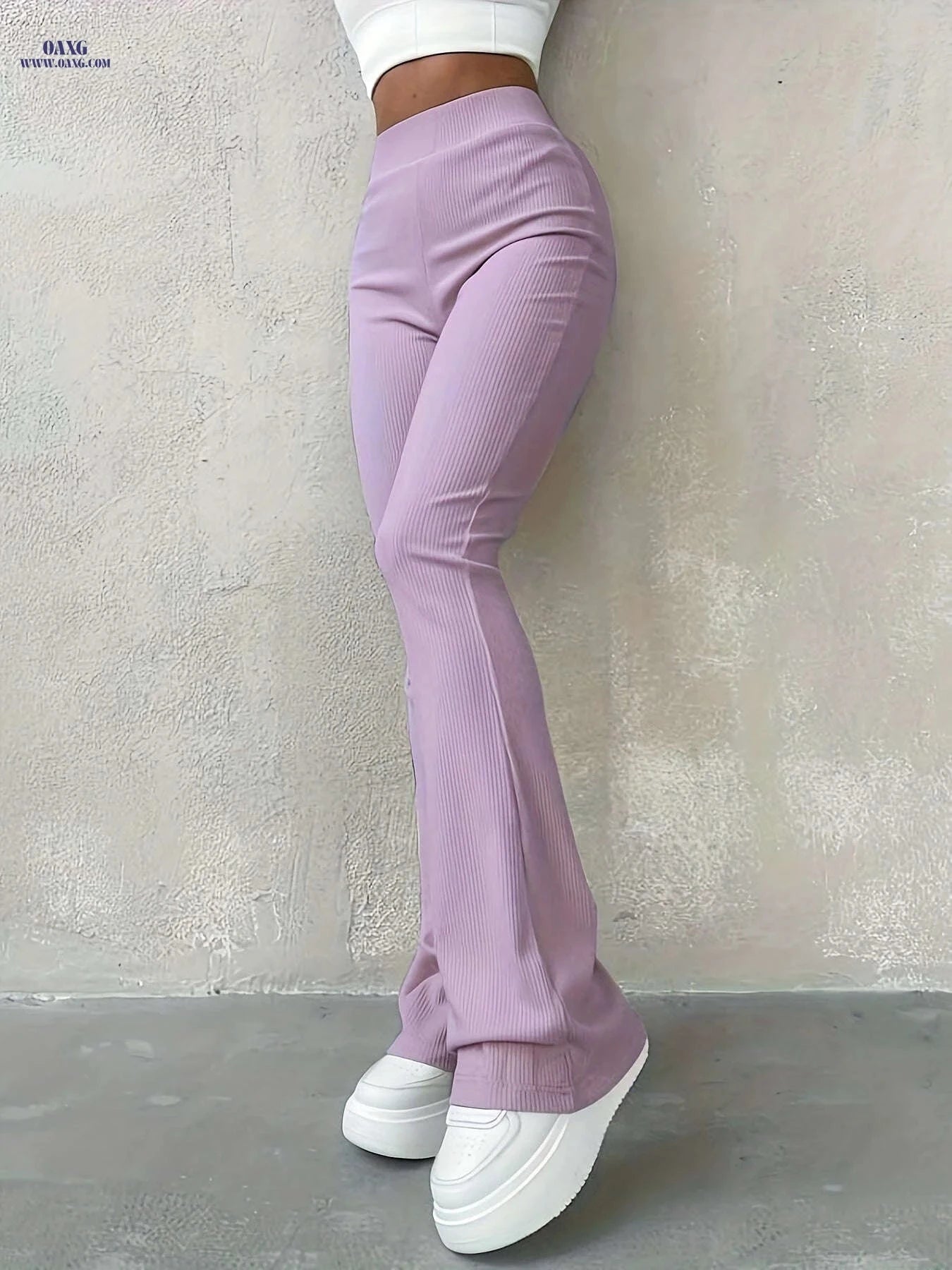 Women's High Waisted Rib Knit Leggings - Casual Fall Fashion Pants   OAXG 