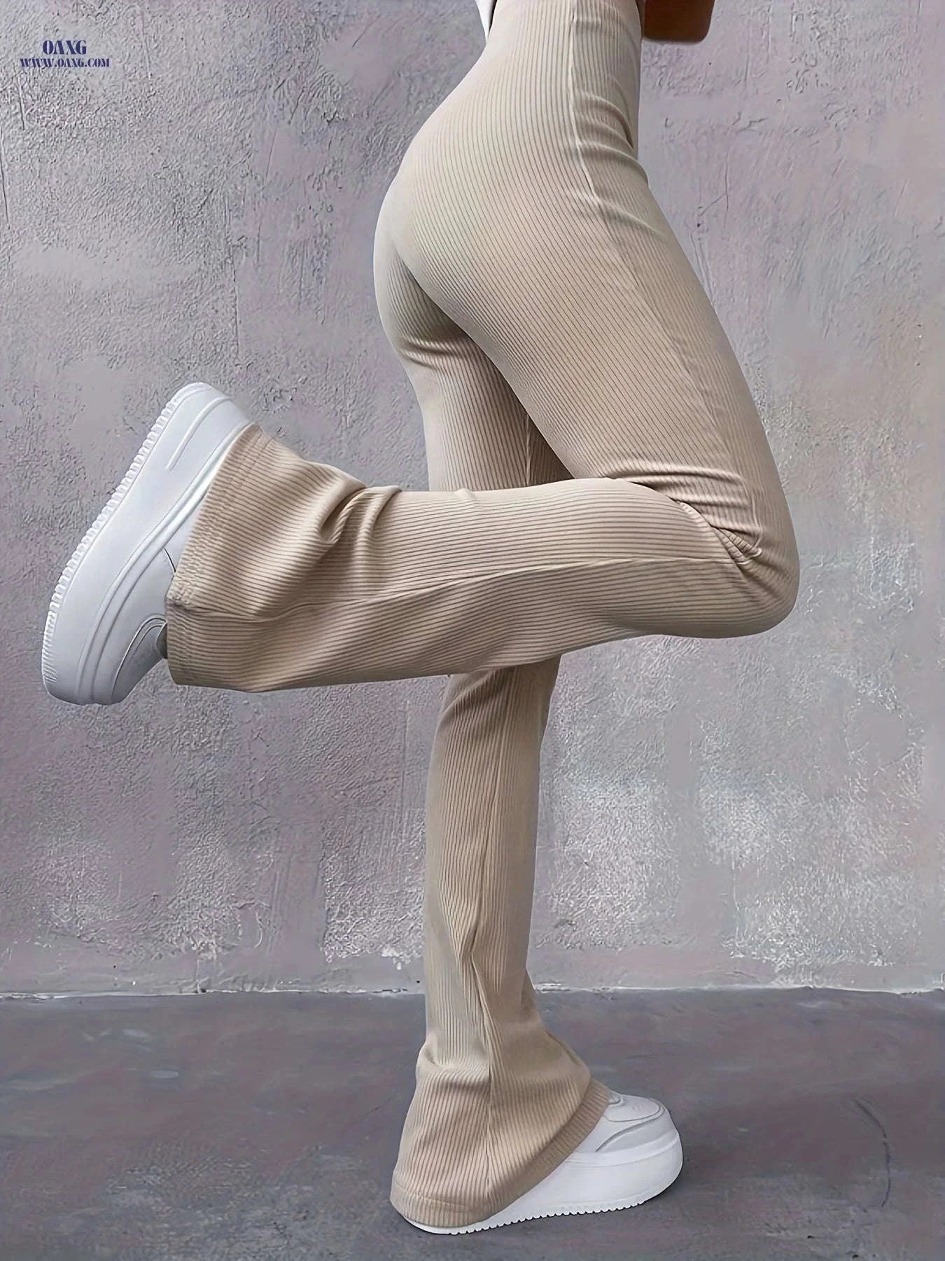 Women's High Waisted Rib Knit Leggings - Casual Fall Fashion Pants   OAXG 