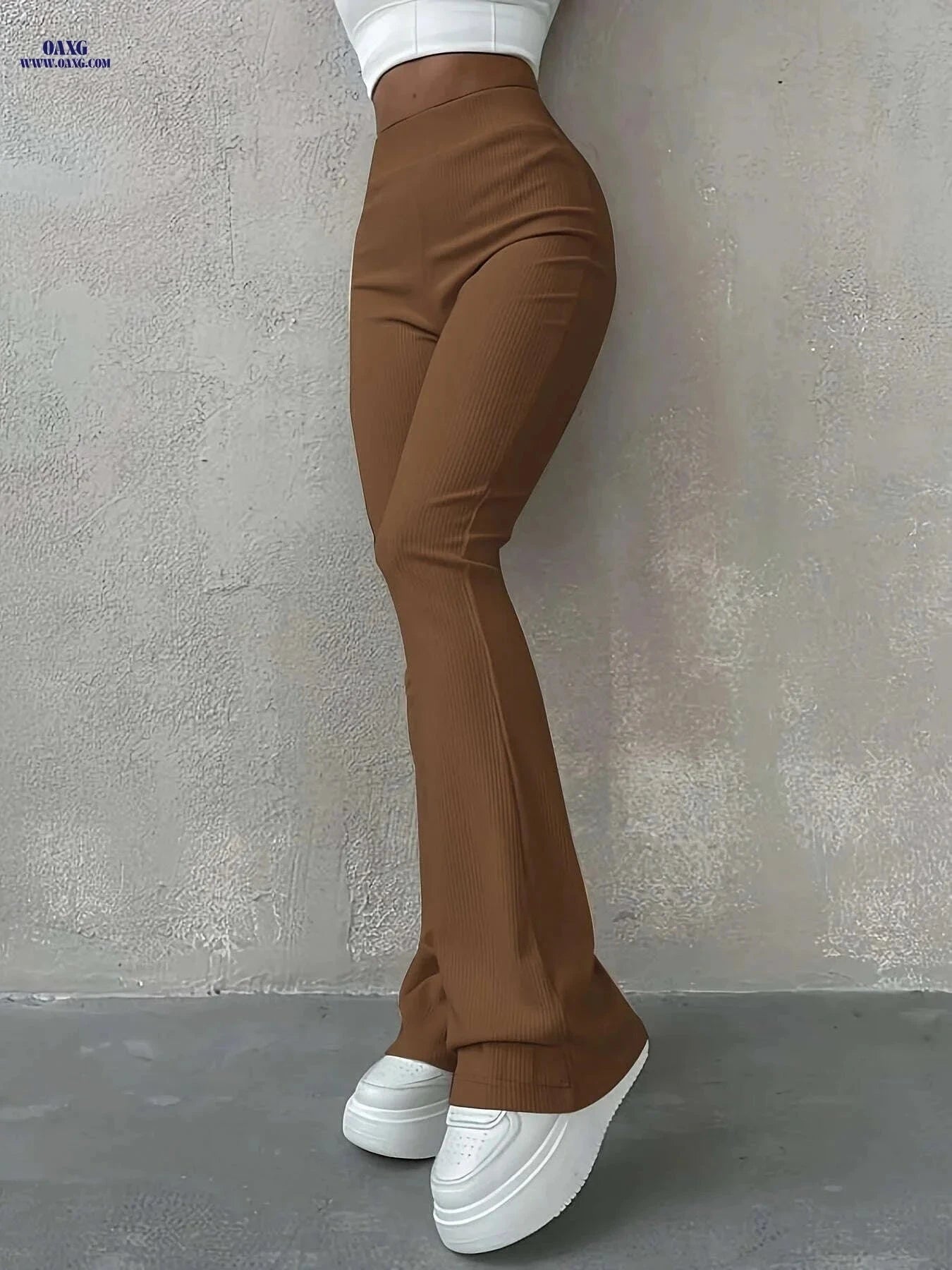 Women's High Waisted Rib Knit Leggings - Casual Fall Fashion Pants   OAXG 