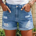 Women's High-Waisted Ripped Denim Shorts - Casual Summer Style   OAXG 