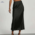 Women's High-Waisted Satin Skirt - Elegant All-Season Wear for Events   OAXG Black / XS