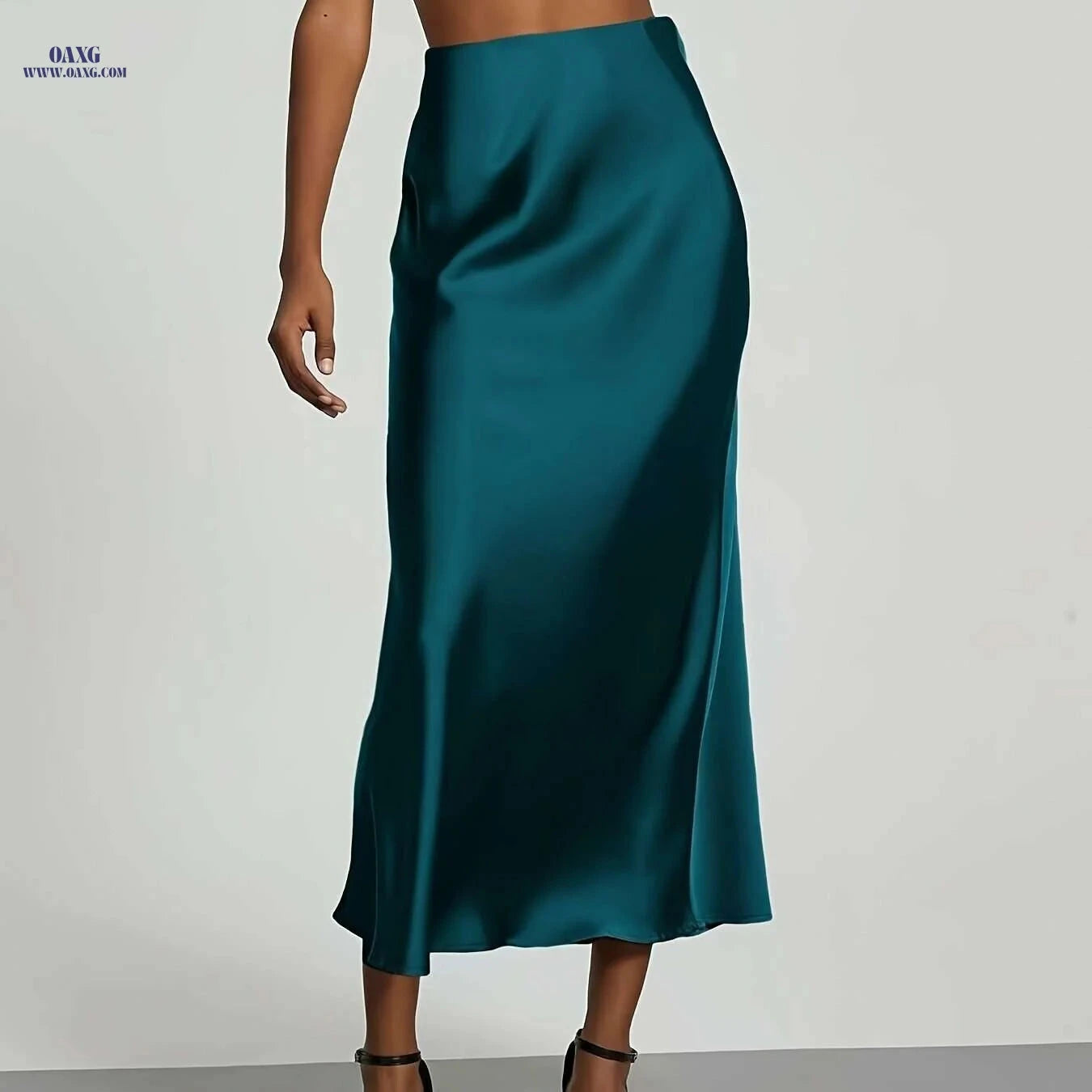 Women's High-Waisted Satin Skirt - Elegant All-Season Wear for Events   OAXG Black / XS