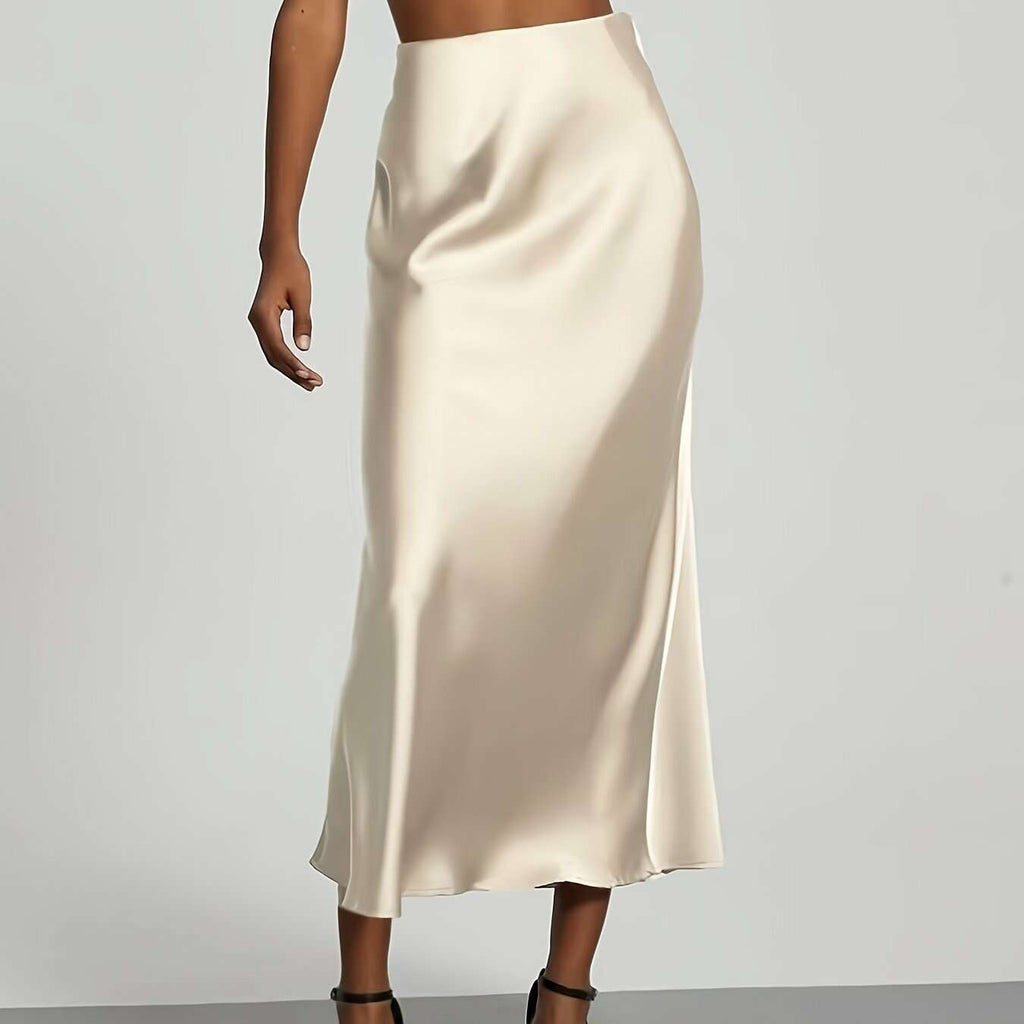 Women's High-Waisted Satin Skirt - Elegant All-Season Wear for Events   OAXG Black / XS