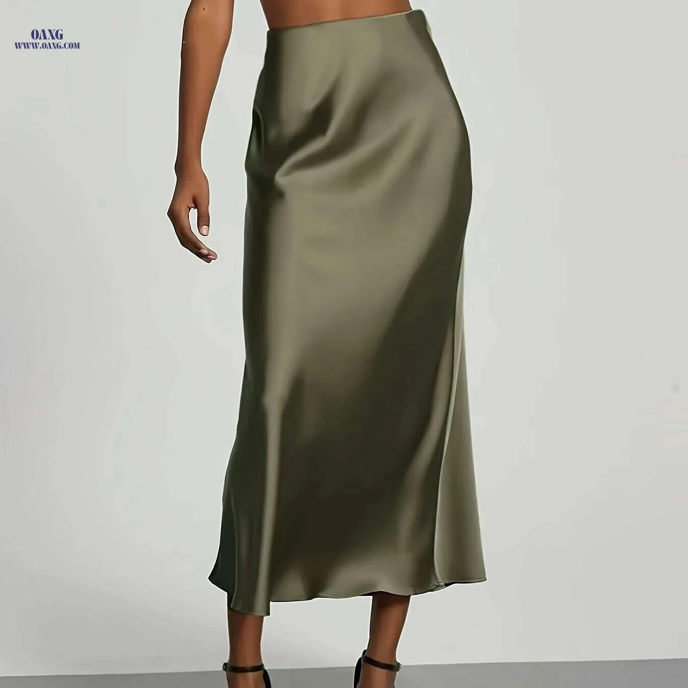 Women's High-Waisted Satin Skirt - Elegant All-Season Wear for Events   OAXG Black / XS