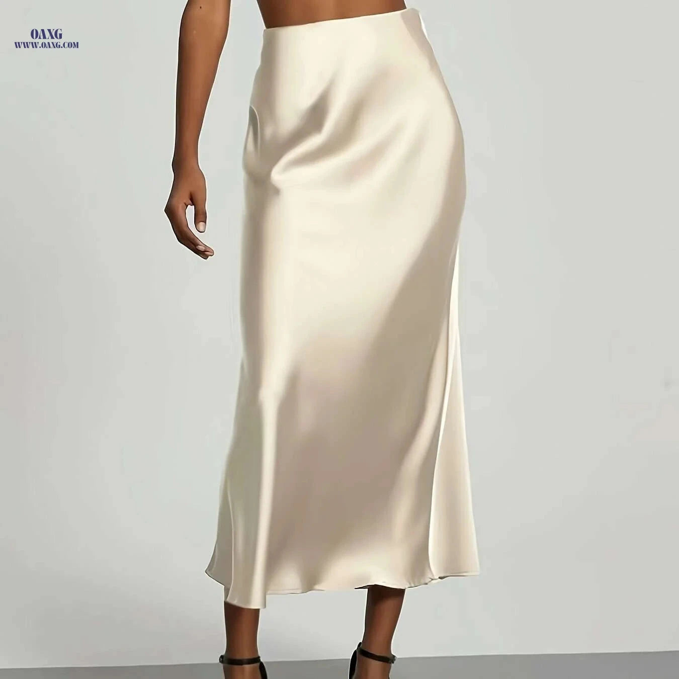 Women's High-Waisted Satin Skirt - Elegant All-Season Wear for Events   OAXG Black / XS