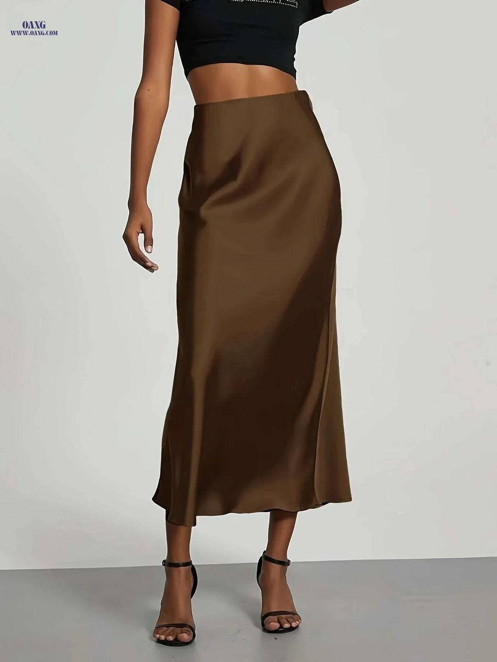 Women's High-Waisted Satin Skirt - Elegant All-Season Wear for Events   OAXG Black / XS
