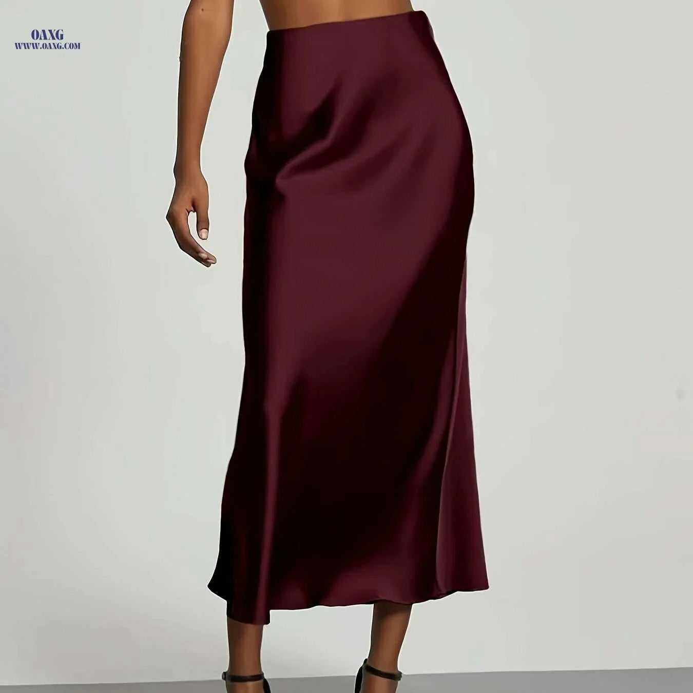 Women's High-Waisted Satin Skirt - Elegant All-Season Wear for Events   OAXG Black / XS