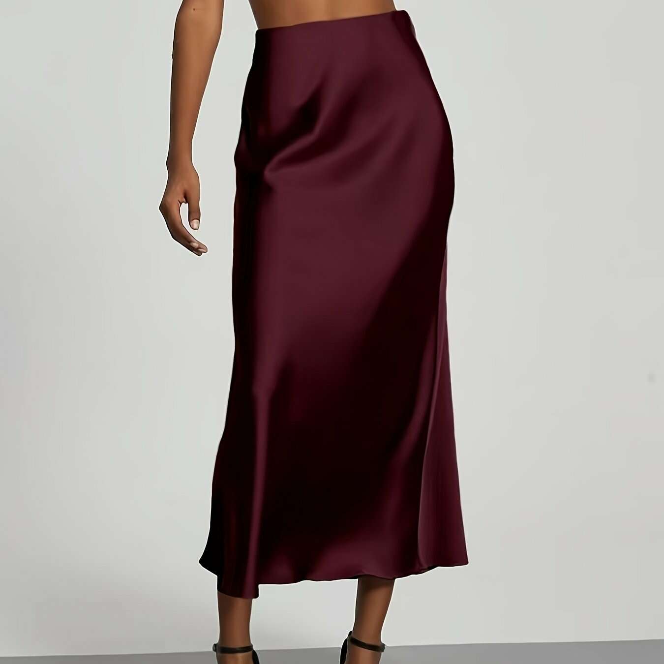 Women's High-Waisted Satin Skirt - Elegant All-Season Wear for Events   OAXG Black / XS