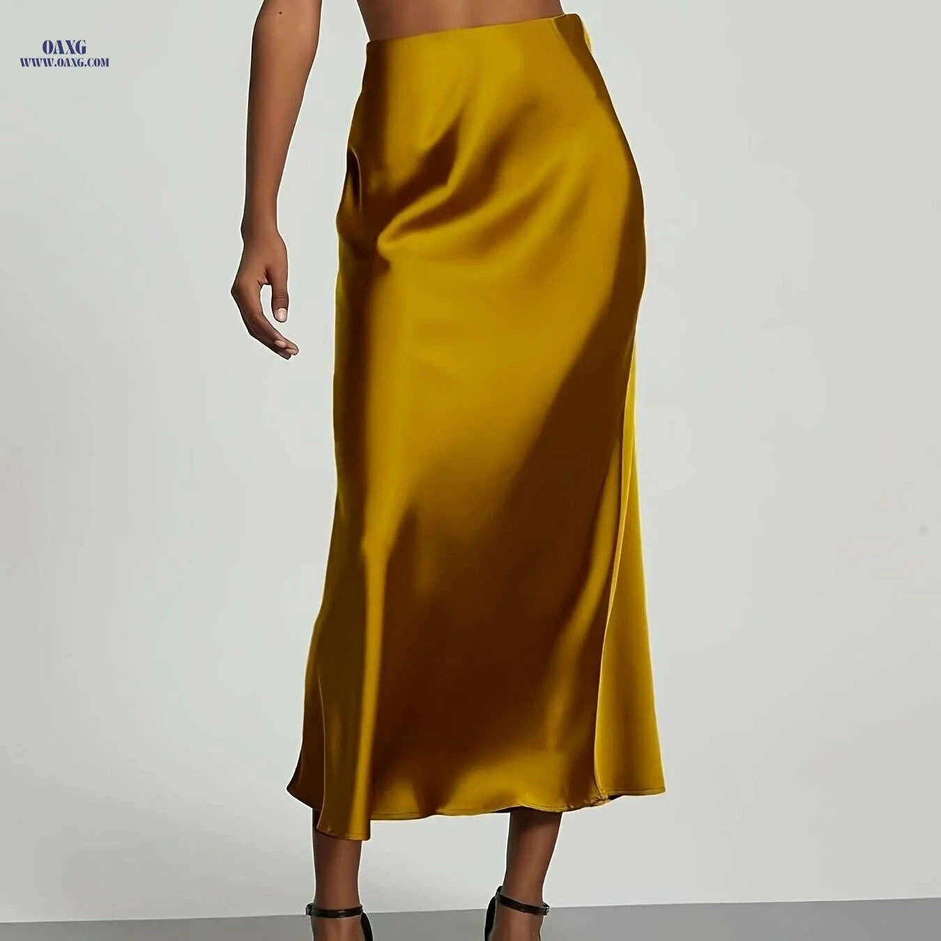 Women's High-Waisted Satin Skirt - Elegant All-Season Wear for Events   OAXG 