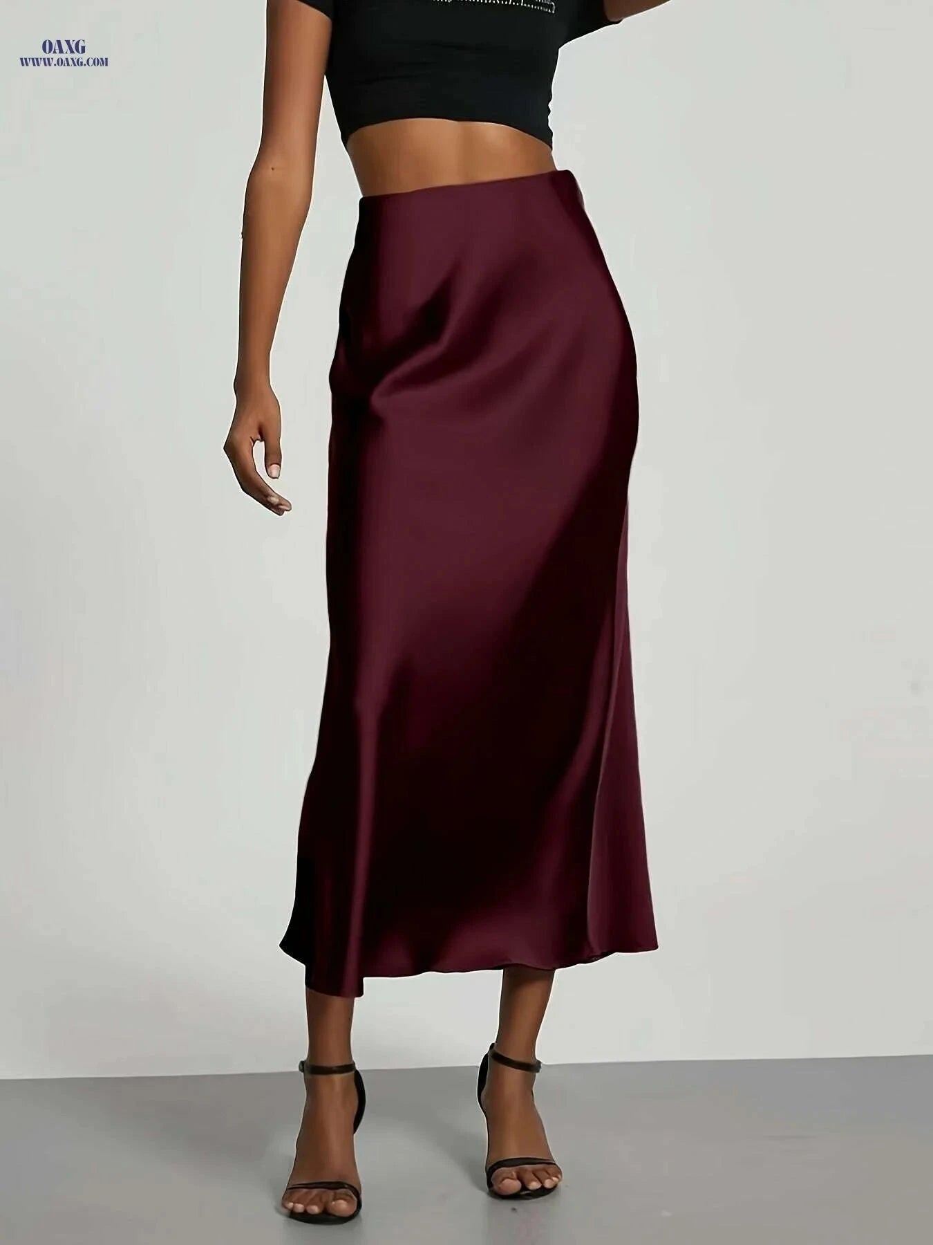 Women's High-Waisted Satin Skirt - Elegant All-Season Wear for Events   OAXG 