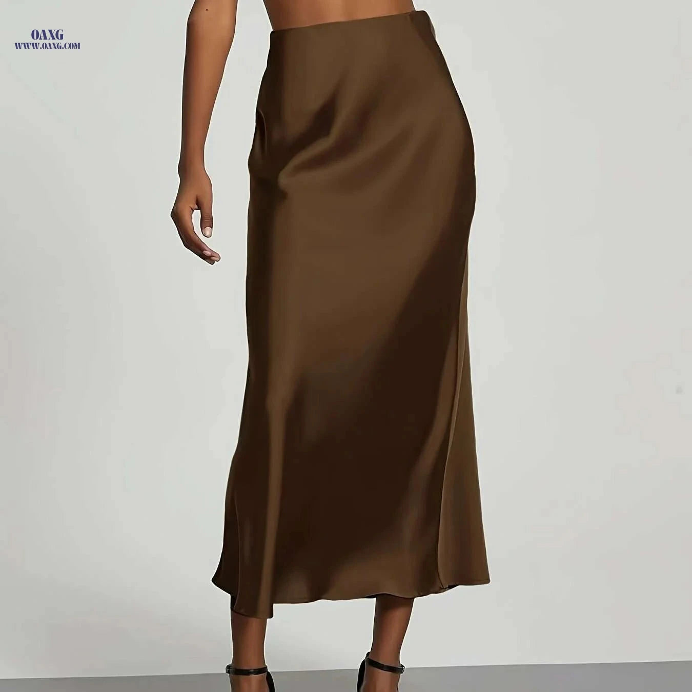 Women's High-Waisted Satin Skirt - Elegant All-Season Wear for Events   OAXG 