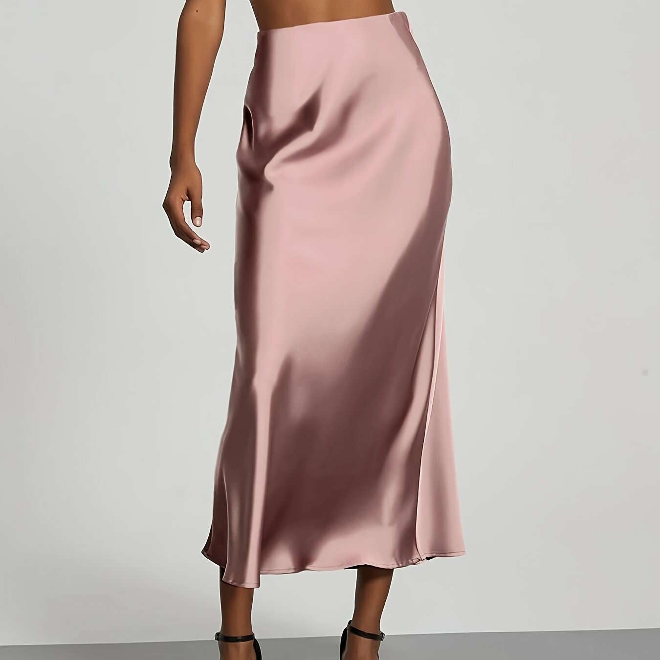 Women's High-Waisted Satin Skirt - Elegant All-Season Wear for Events   OAXG 